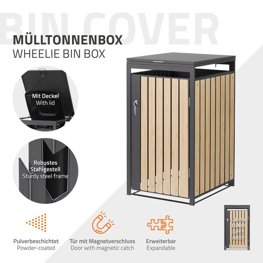 ML-DESIGN Mülltonnenbox Müllbox aus Stahl wetterfeste Mülltonnen Verkleidung Mülltonnengarage, Mülltonnencontainer mit Klappdeckel/Tür für 1 Tonne 120 oder 240 Liter
