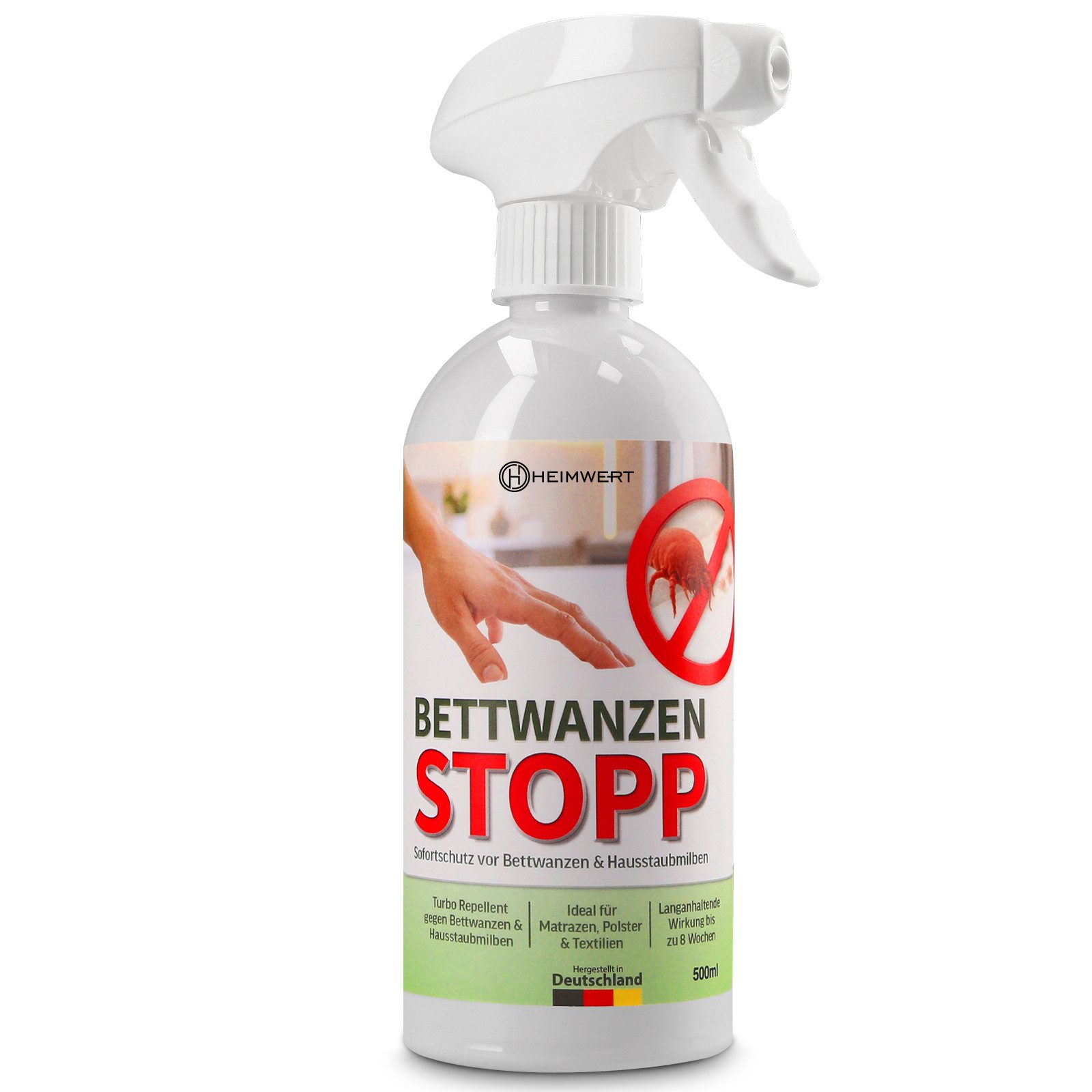HEIMWERT Insektenspray Milbenspray Bettwanzen Spray 500 ml, Sofortschutz für Matratze Polster und Textilien