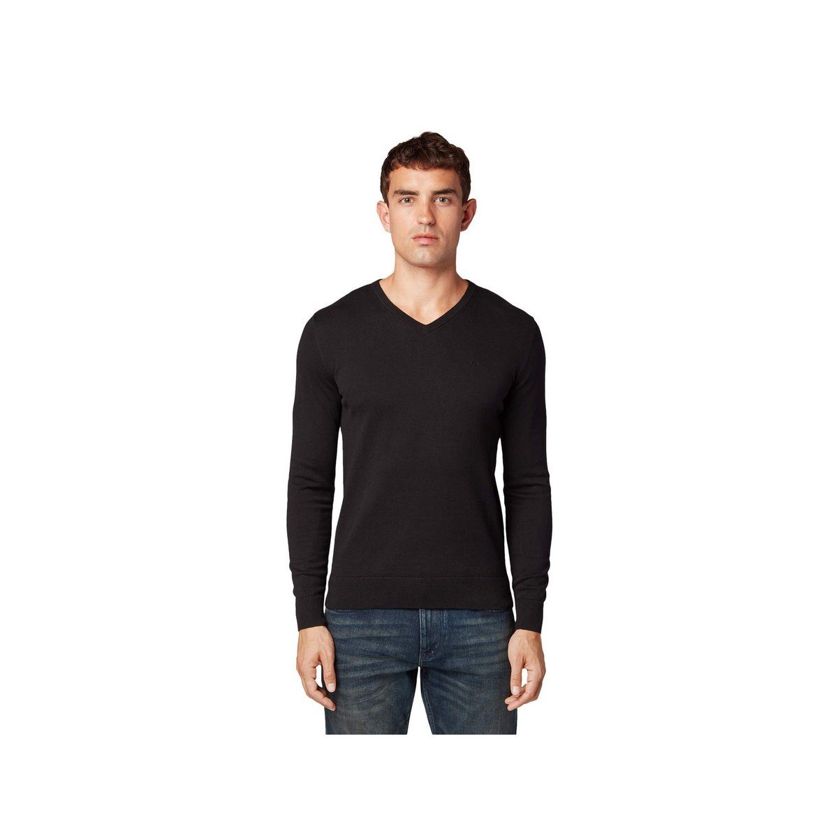 TOM TAILOR V-Ausschnitt-Pullover schwarz regular fit (1-tlg)