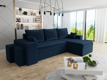 MIRJAN24 Ecksofa Kansas Lux, mit Bettkasten und Schlaffunktion, Kissen-Set, zwei Polsterhocker