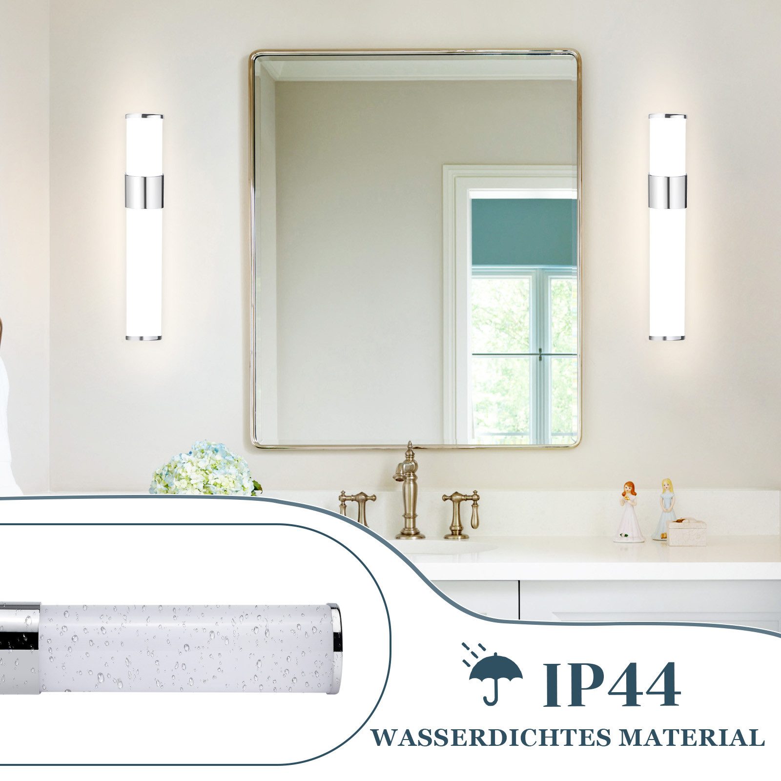 Glitzerlife 2er LED Spiegelleuchte Bad Spiegellampe - 6W 30CM Wandlampe IP44 Wasserdicht Chrom Modern Neutralweiß 4000K Badlampe Wandmontage Für Keller Badschrank_voghion.com