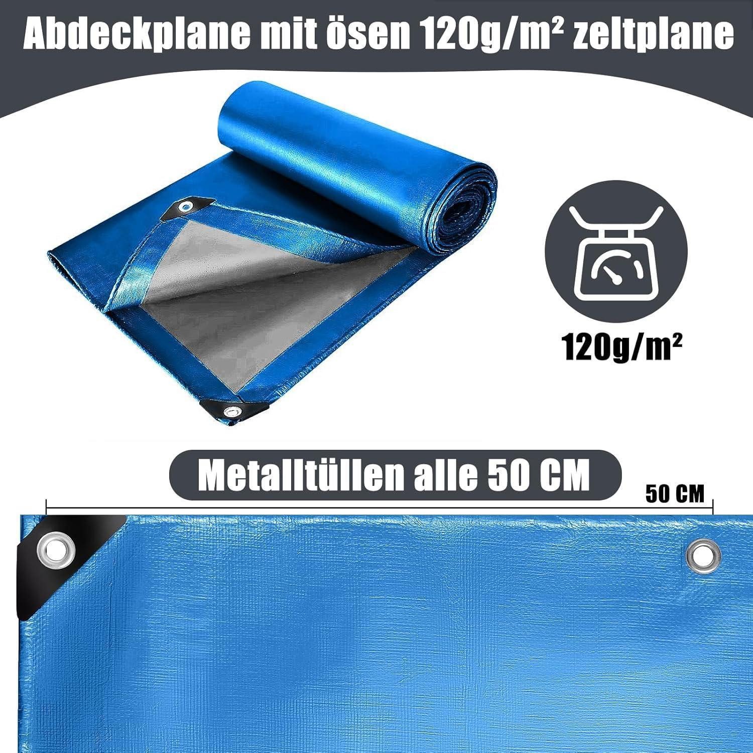 LuxusKollektion Schutzplane Abdeckplane PE 120g m2 Ösen LKW Auto Boot UV Blau-silber 6m X 8m