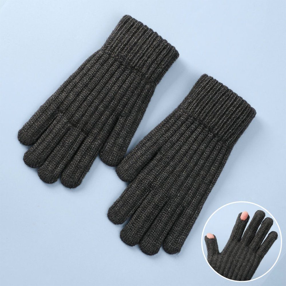 LAPA HOME Strickhandschuhe Herren Touchscreen Winterhandschuhe Rippstrick Fleece Handschuhe (Paar) Touchscreen/2 Fingerlos Strick Handschuhe, Hohe Elastizität Handschuhe Tiefgrau-4 | Strickhandschuhe