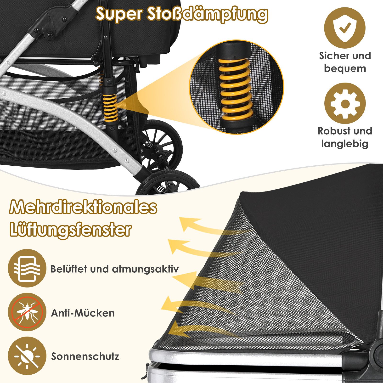 TLGREEN Hundebuggy klappbar, Leichtes Aluminium Gestell und atmungsaktives Mesh, (Hundewagen, Stoßfest & platzsparend für kleine Hunde/Katzen), Ideal für Reisen – Bild 5 von 5