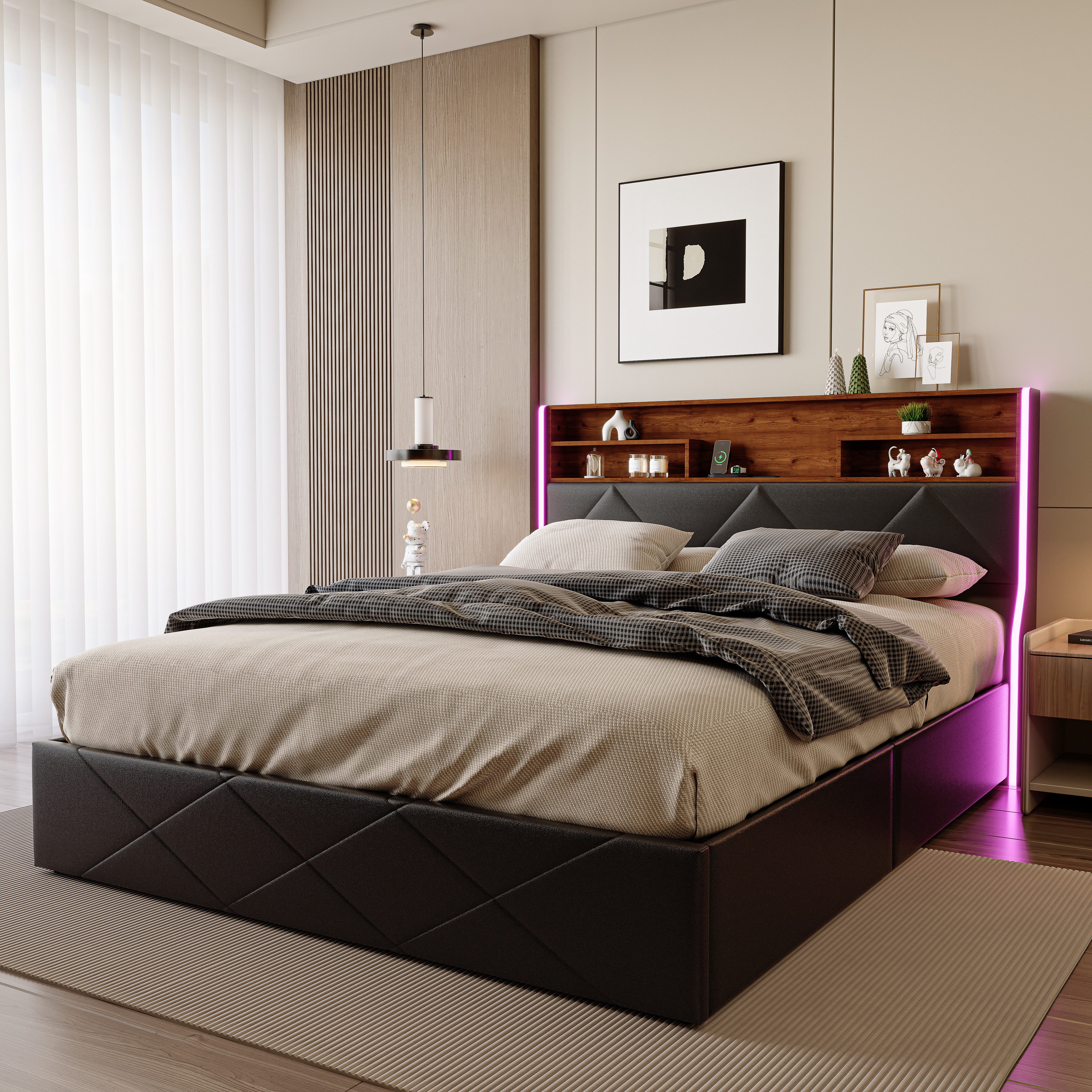 PXloue Funktionsbett Polsterbett, Hydraulisches Doppelbett, mit günstig online kaufen