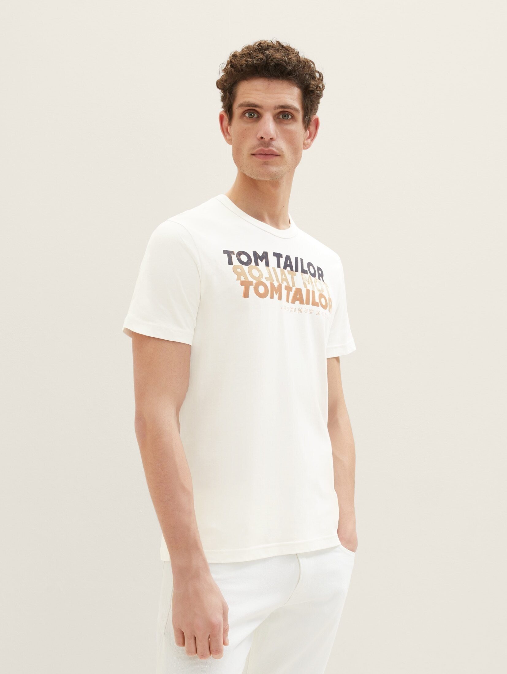 TOM TAILOR T-Shirt T-Shirt white off Schriftzug mit