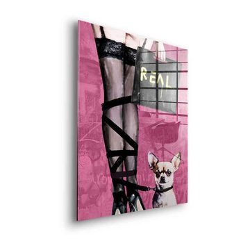 DOTCOMCANVAS® Acrylglasbild Strappy Stiletto - Acrylglas, Acrylglasbild Hund Chihuahua Frau lila Strappy Stiletto Lifestyle