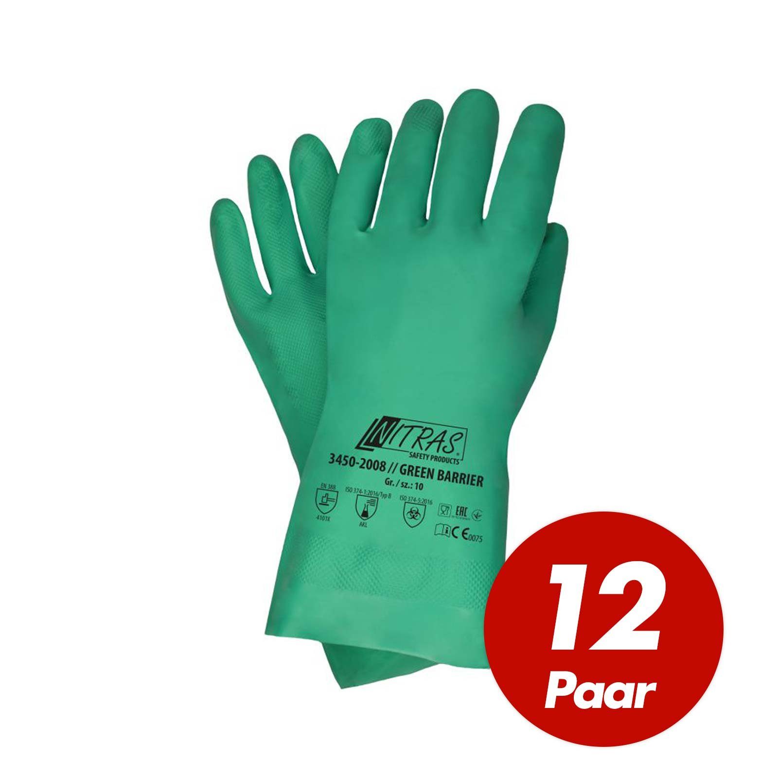 Nitras Putzhandschuh NITRAS Green Barrier 3450 Nitrilhandschuhe, Schutzhandschuhe - 12 Paar (Set)