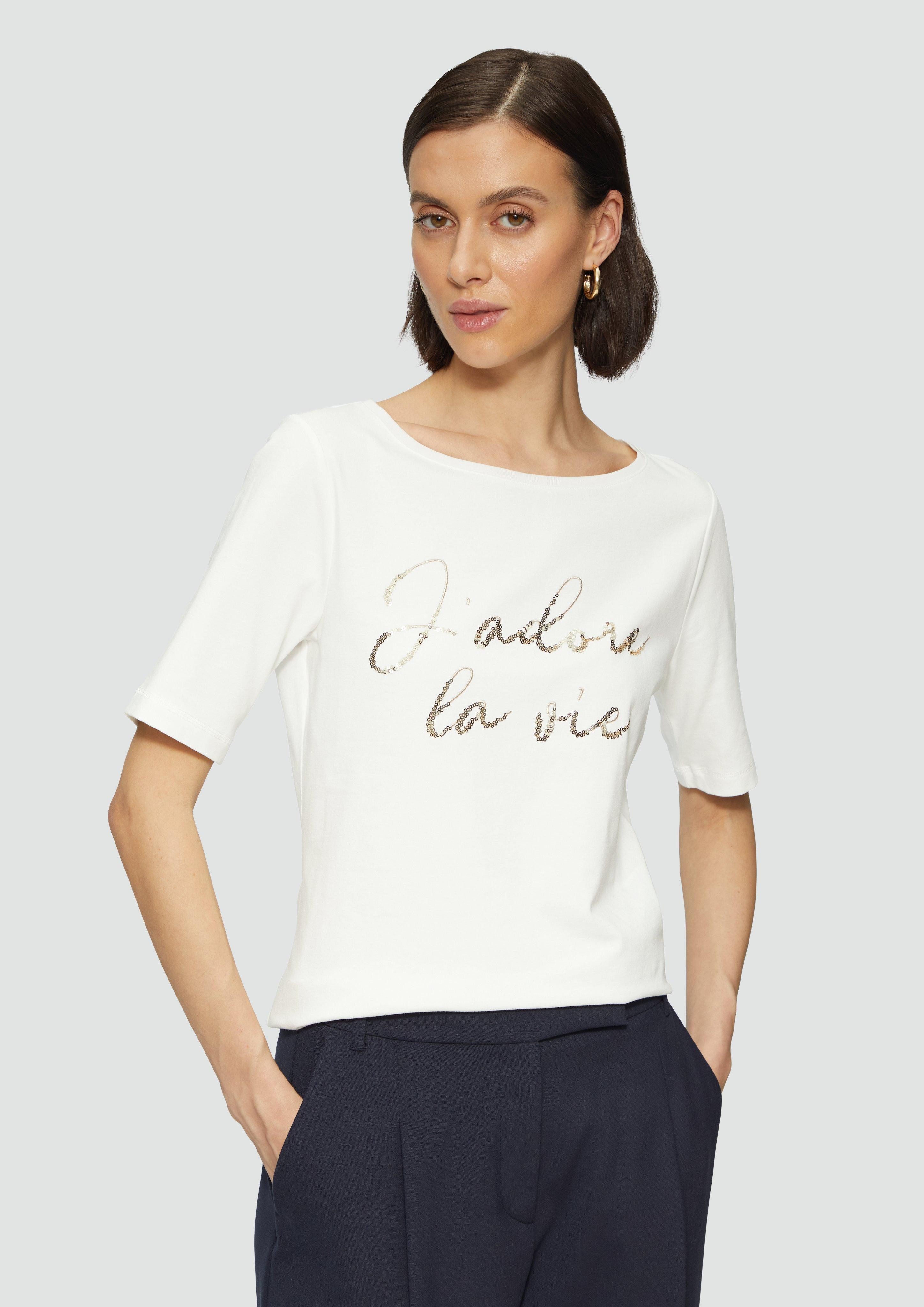 Kurzarmshirt T-Shirt aus Baumwollmix mit Pailletten-Schriftzug