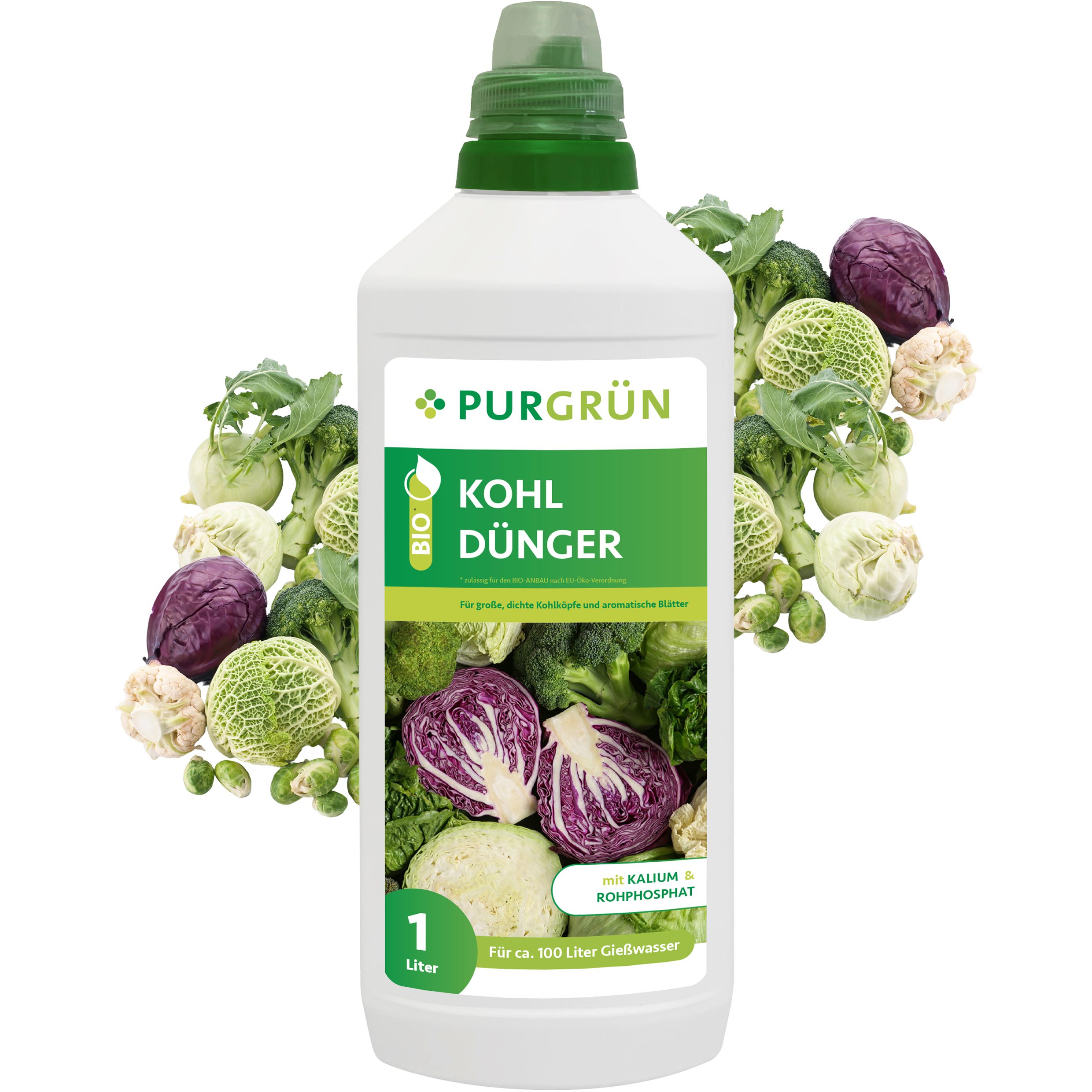 Gemüsedünger Purgrün Bio Kohl Dünger, NPK 4+1+7, Algenextrakt, 1 Liter