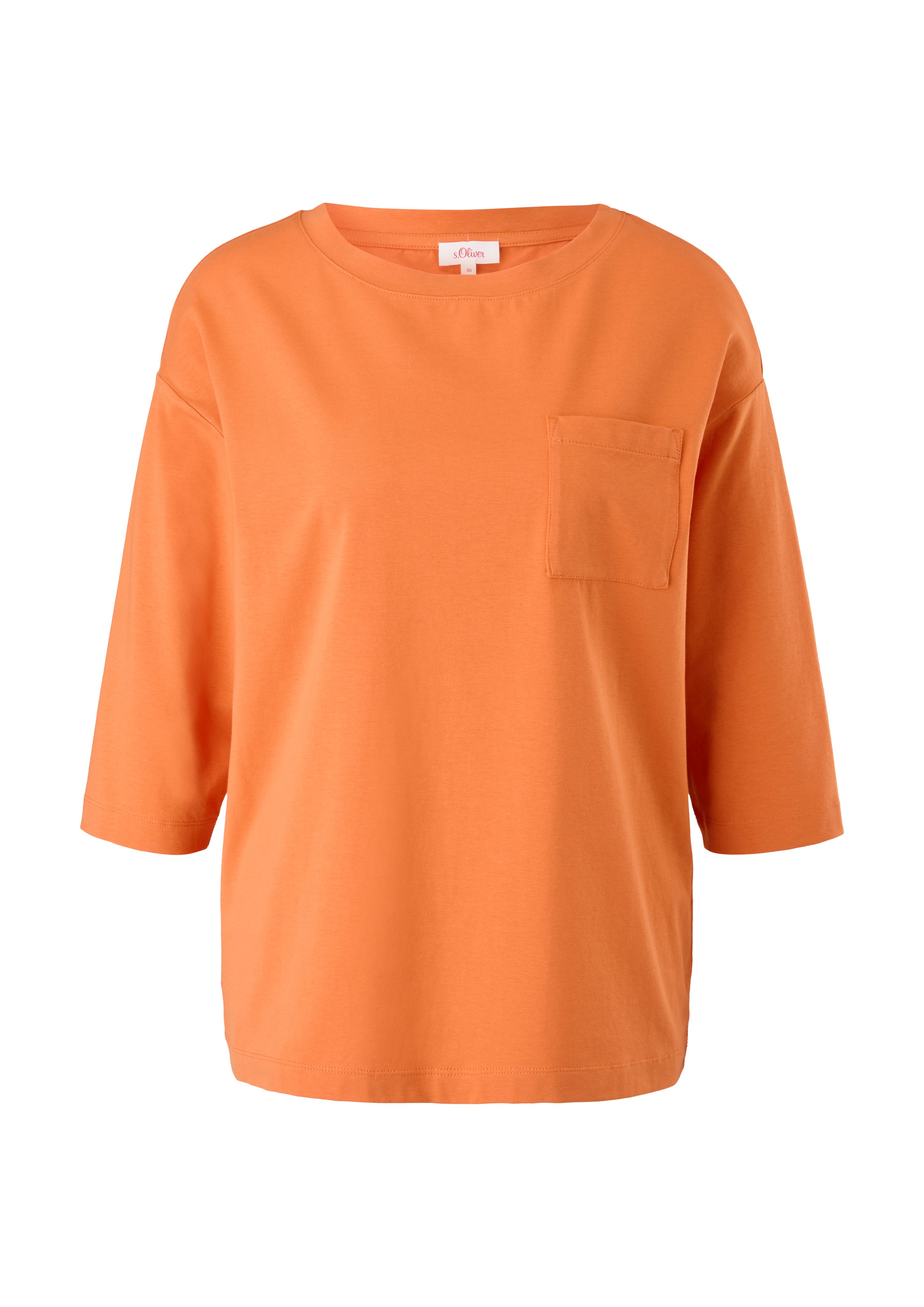 s.Oliver 3/4-Arm-Shirt T-Shirt Brusttasche orange mit