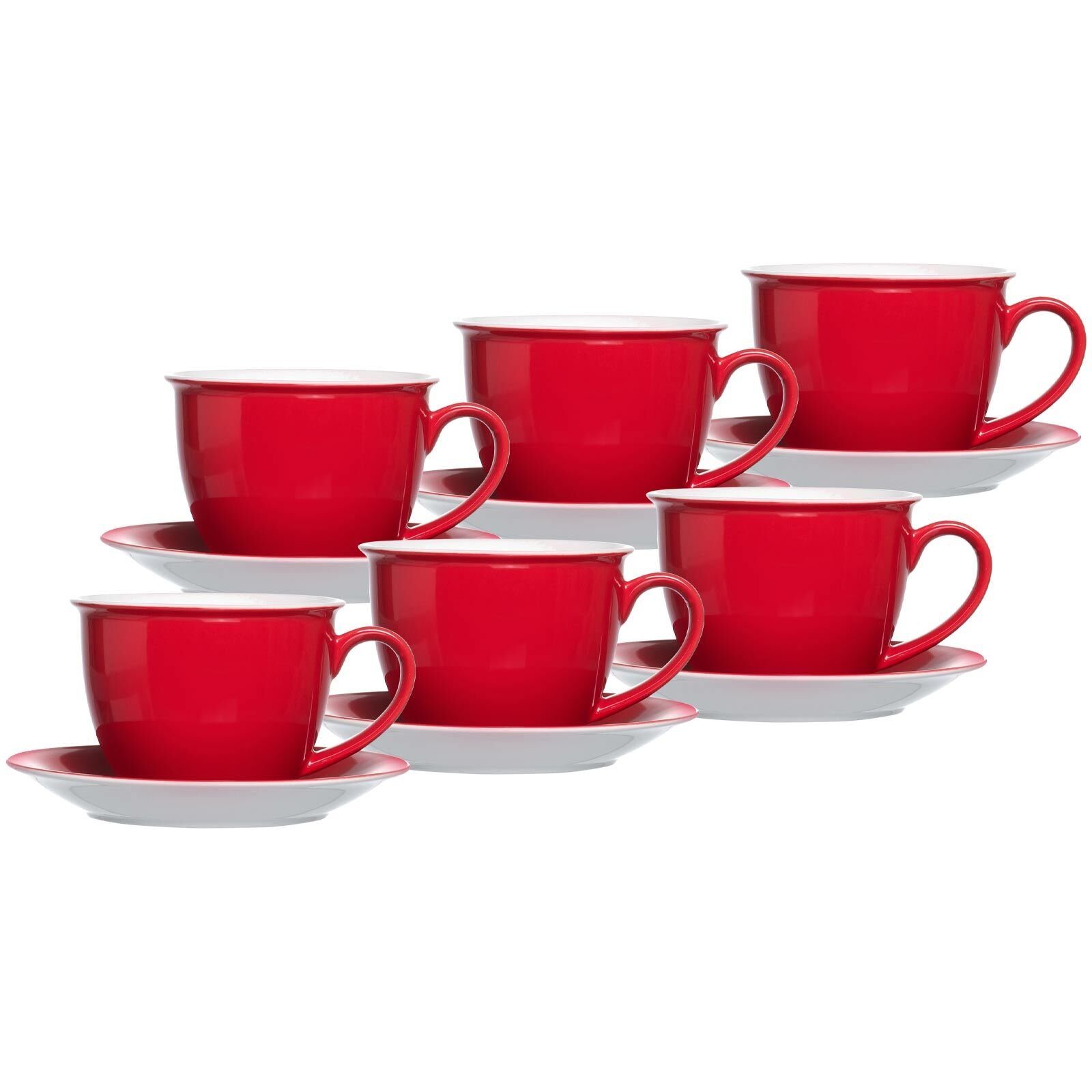 Ritzenhoff & Breker Tasse Doppio Milchkaffee Tassen mit Untertassen 350 ml, 12-tlg., Porzellan