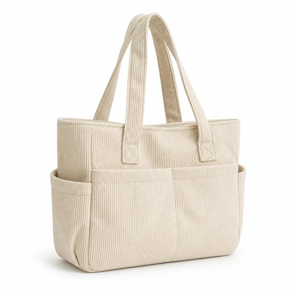 nsihing Schultertasche Damen-Cord-Schultertasche, große Tote-Bag Einkaufstasche/Handtasche, Faltbare Umhängetasche für Arbeit, Schule, Fitnessstudio und Reisen