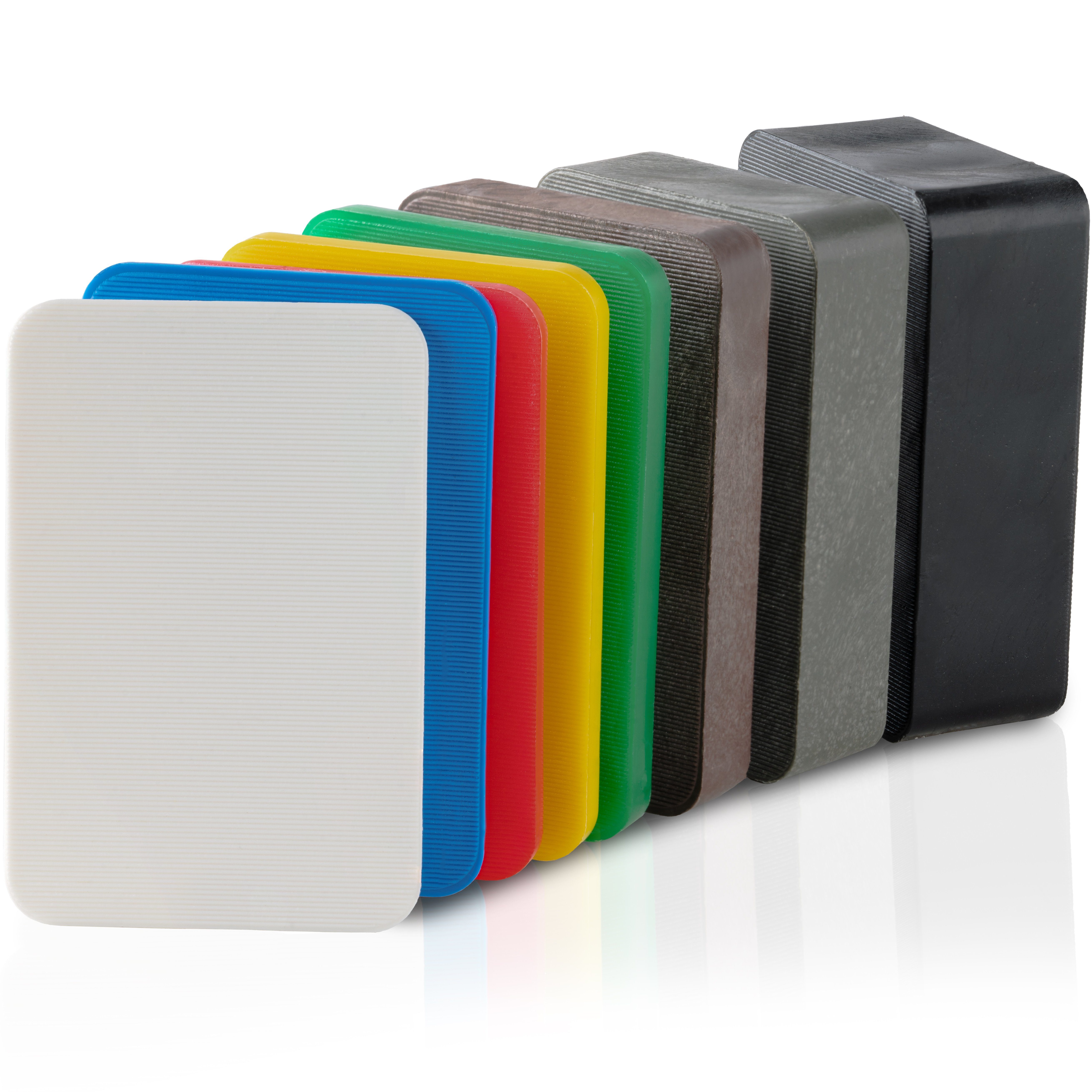 BAUHELD Unterlegplatte Universal, Kunststoff 60x40 mm, In den Größen 1.5, 2, 3, 4, 5, 10, 15, 20 mm, SET SORTIERT, Zum Ausgleich von Fliesen, Laminat Bodenbelag, Terrassendielen, Balkon, Als Montagekeil, Verglasungsklötze, Unterkonstruktion und Verlegekeil