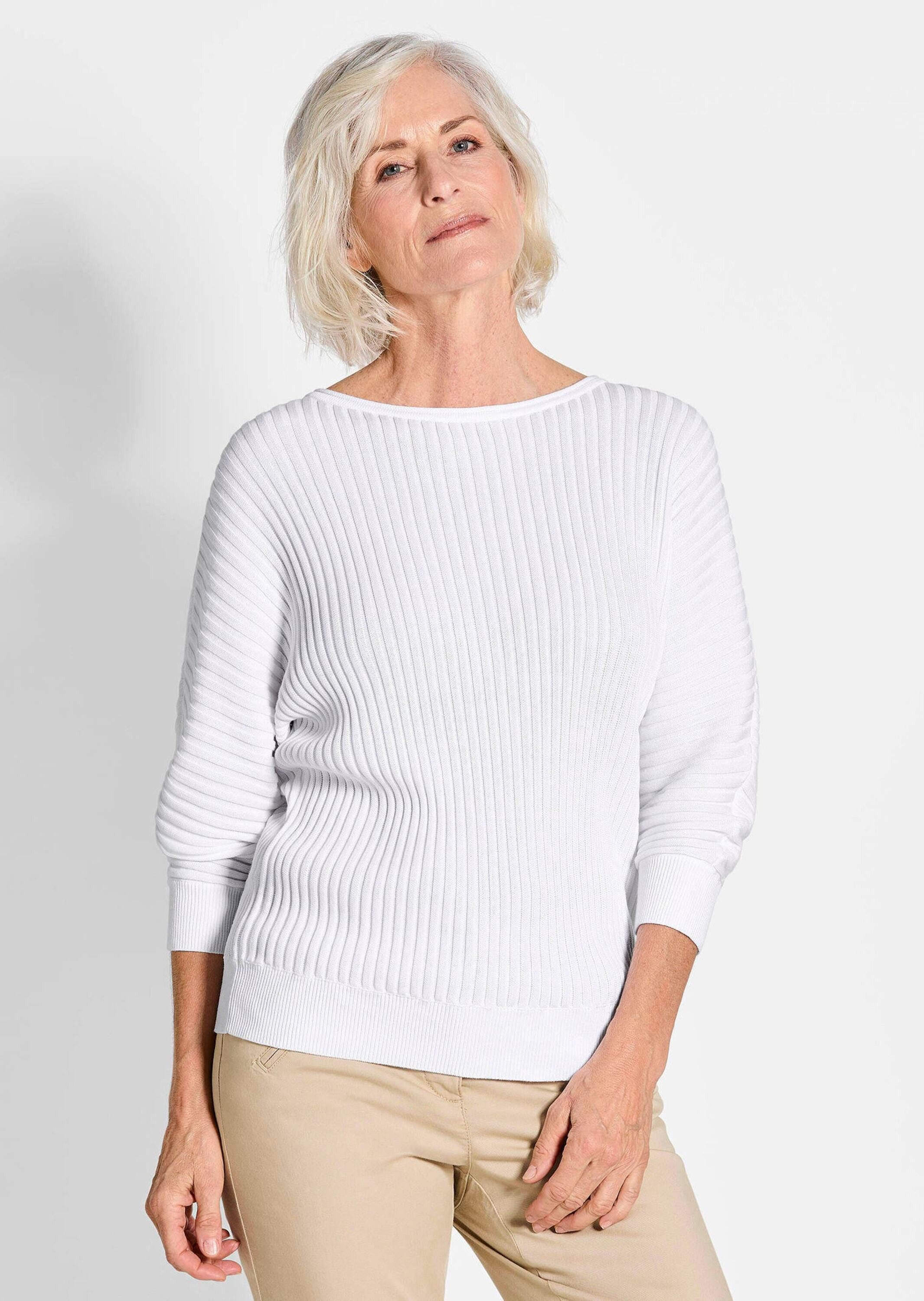GOLDNER Strickpullover Baumwollmix mit Fledermausärmeln und Rippstruktur Mo günstig online kaufen