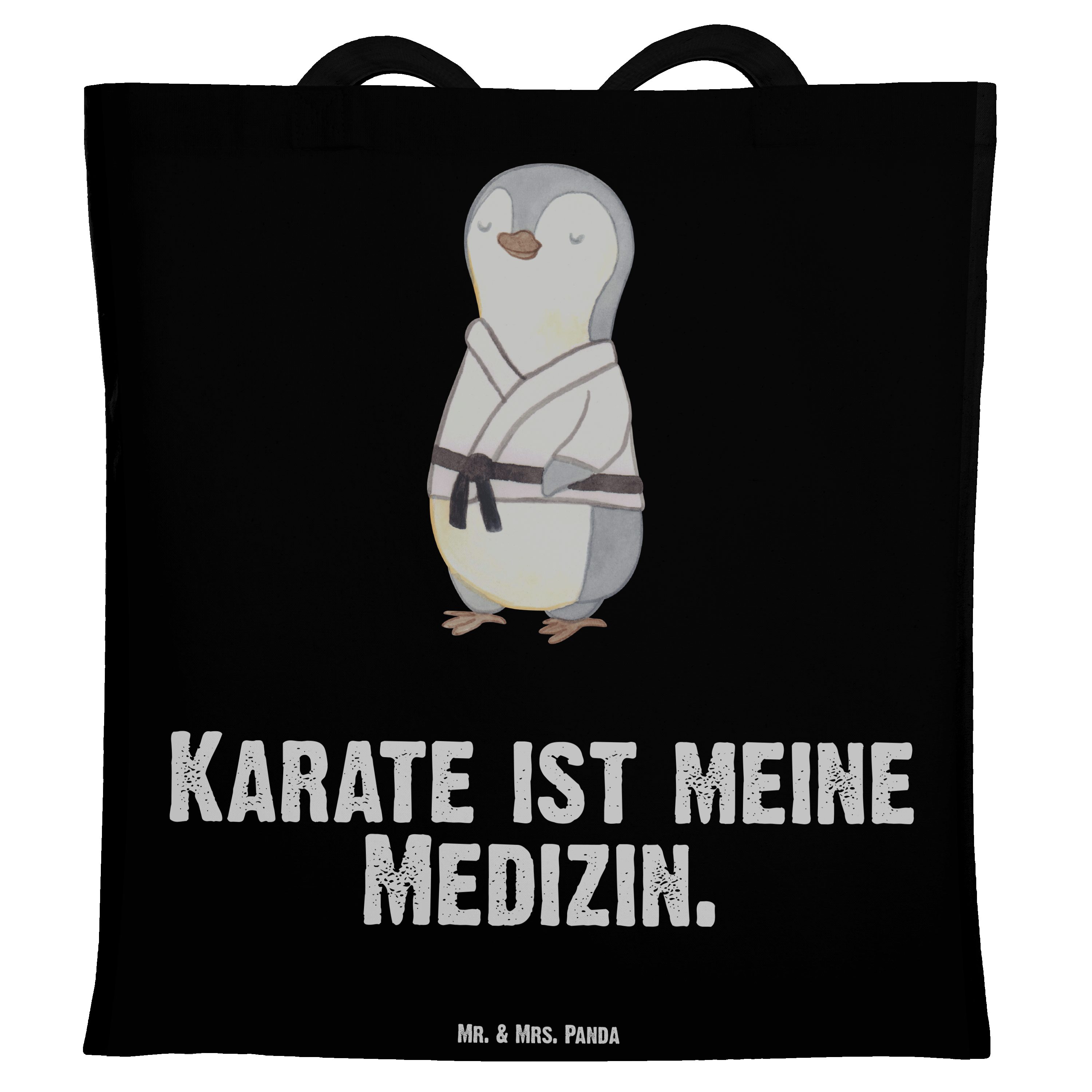 Mr. & Pinguin Selbstvertei Tragetasche Karate - Schwarz - Jutebeutel, Panda Geschenk, Medizin Mrs. (1-tlg)