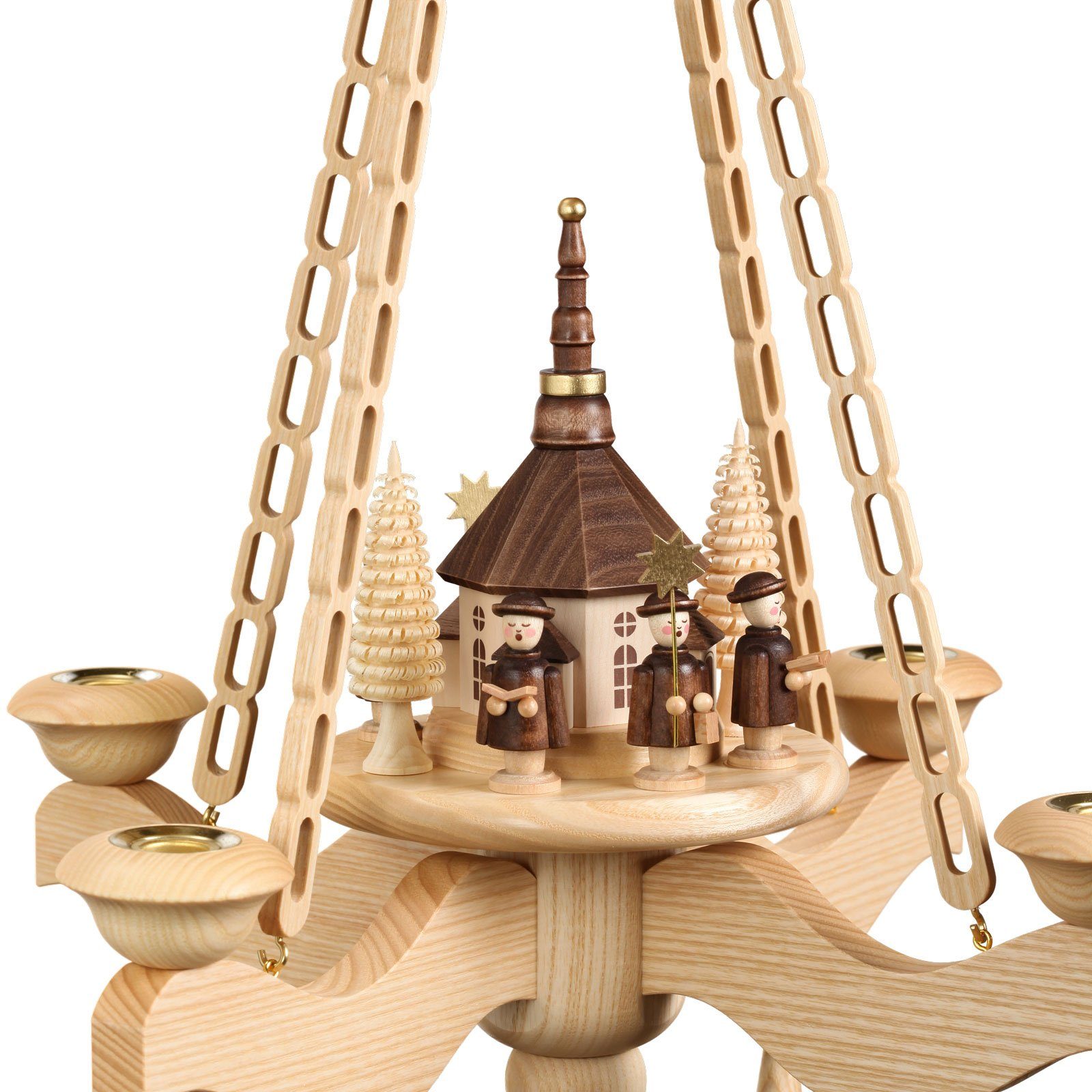 Volkskunstwerkstatt Unger Weihnachtspyramide Deckenpyramide 65cm, Kirche mit Kurrende