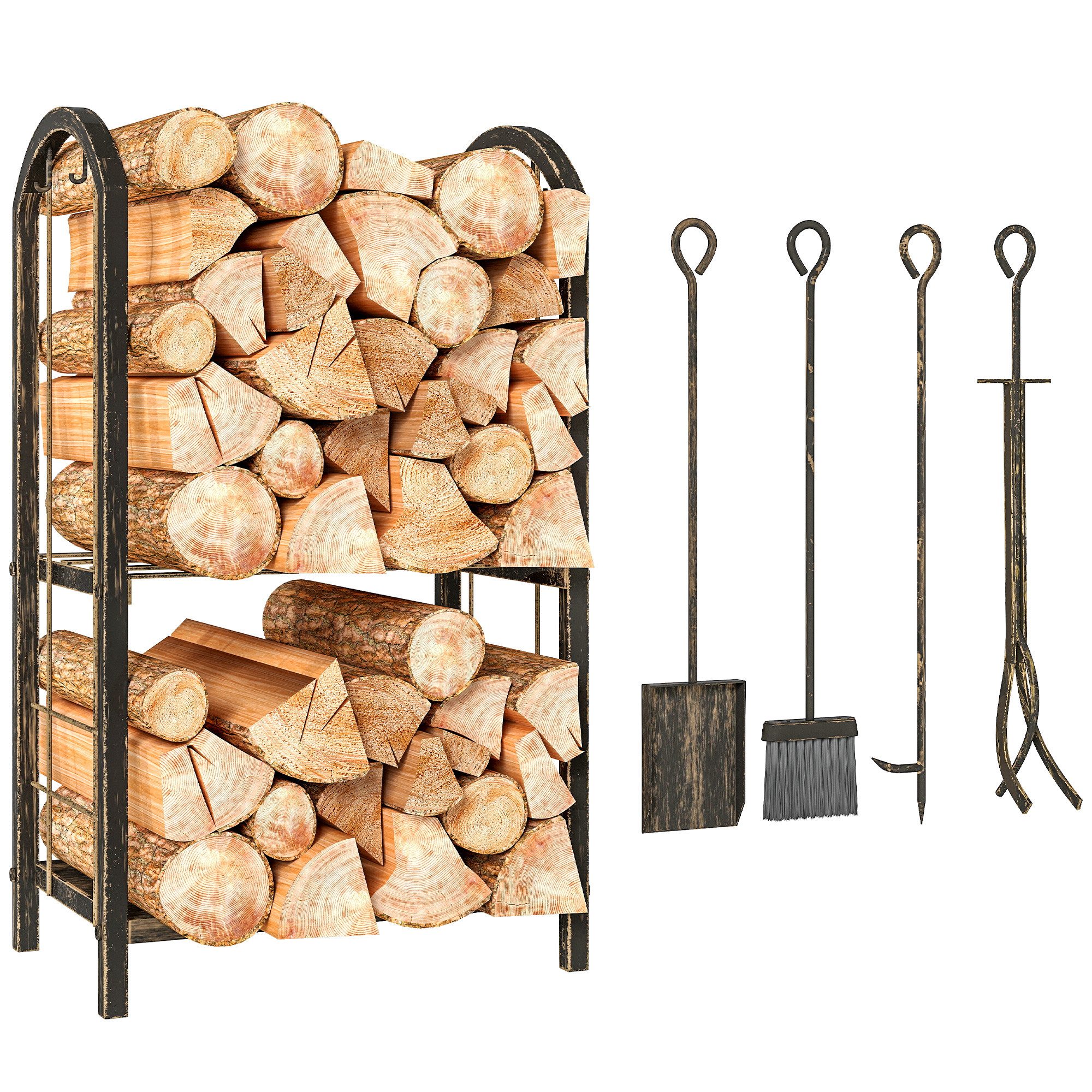 Outsunny Kaminholzregal Brennholz-Ständer, BxTxH:43x30x74 cm, (2 Regale, 1- günstig online kaufen