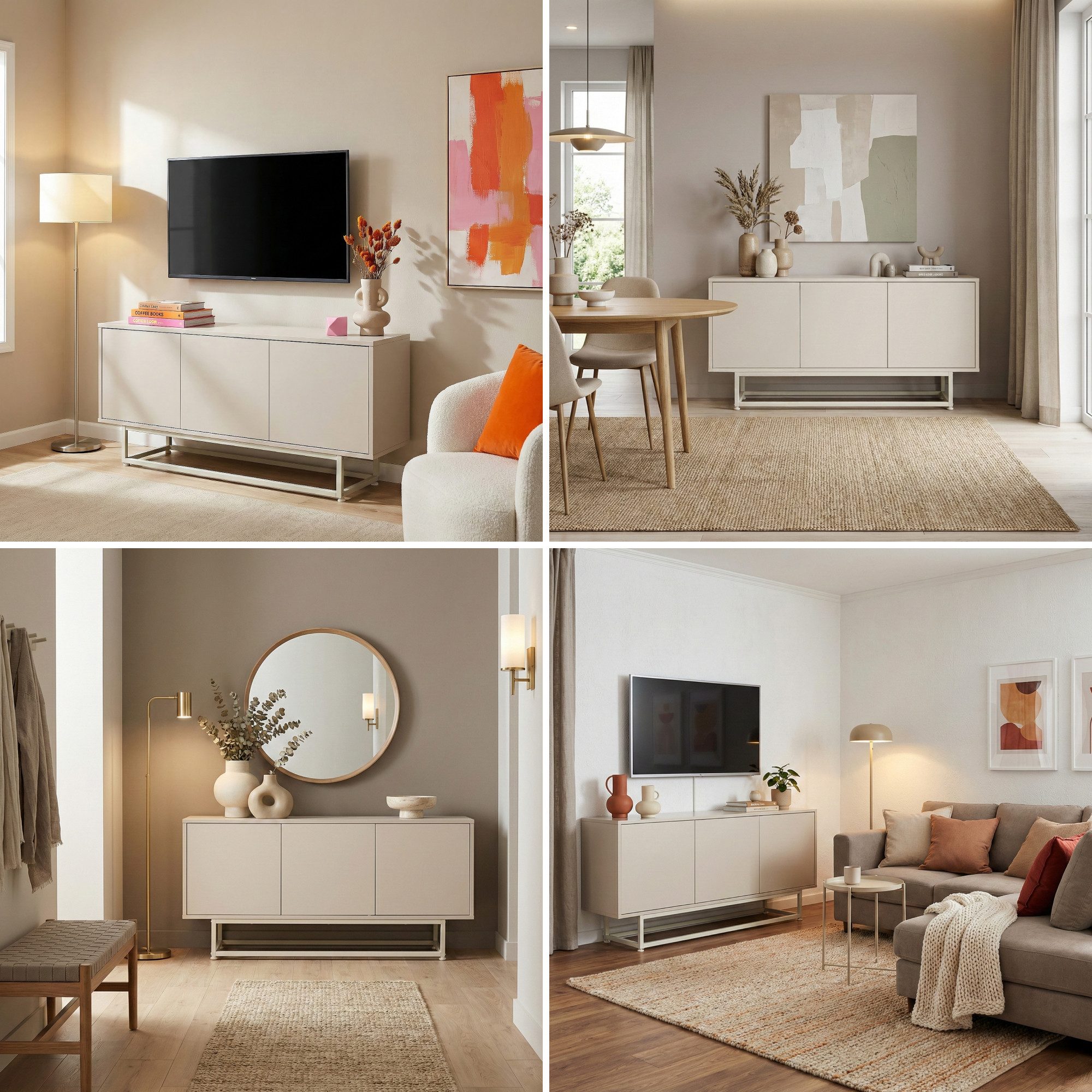 en.casa Sideboard, »Boxholm« mit 3 Türen 120 x 30 x 55 cm Sandfarben