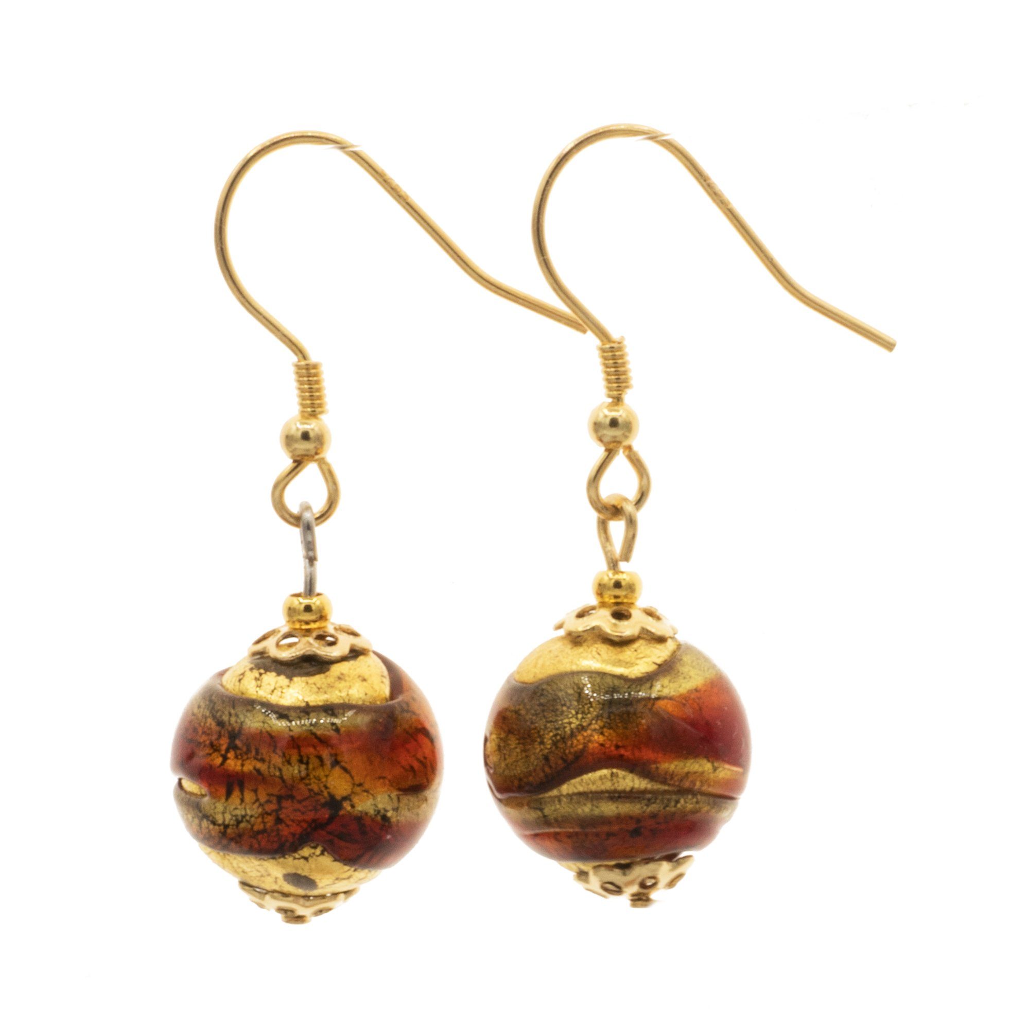 Damen Schmuck Bella Carina Paar Ohrhänger Ohrringe mit echtem Murano Glas rot gold, 925 Silber vergoldet, eches Murano Glas Perl