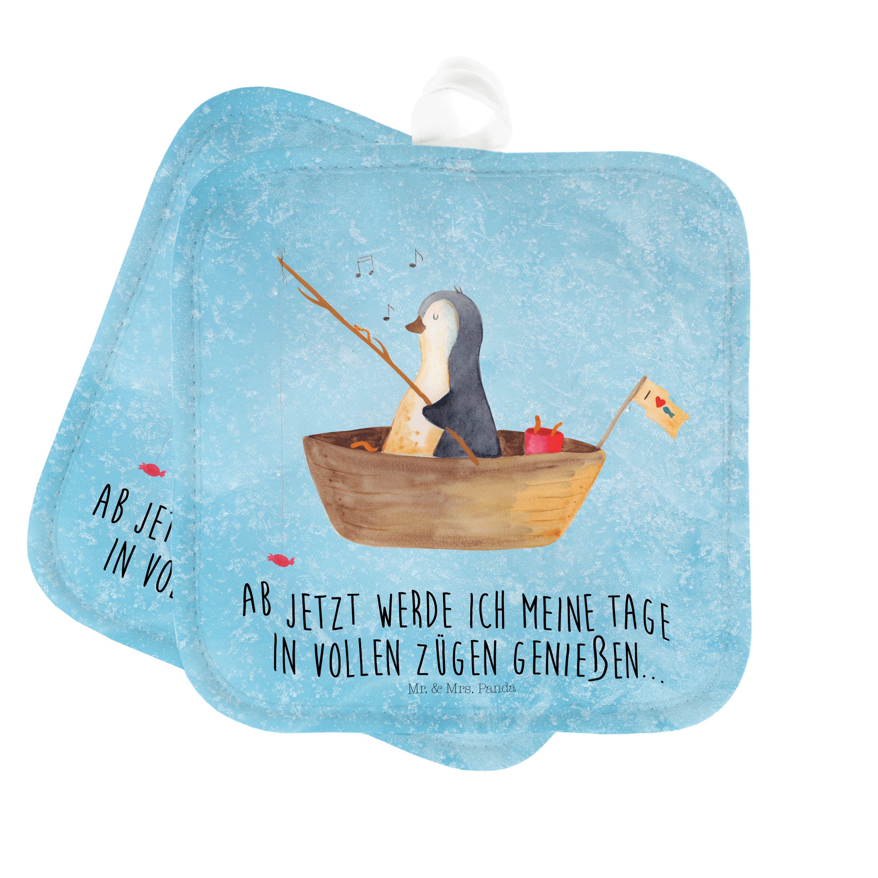 Mr. & Mrs. Panda Topflappen Pinguin Angelboot - Eisblau - Geschenk, Geschenkidee Liebeskummer, To, (1-tlg)