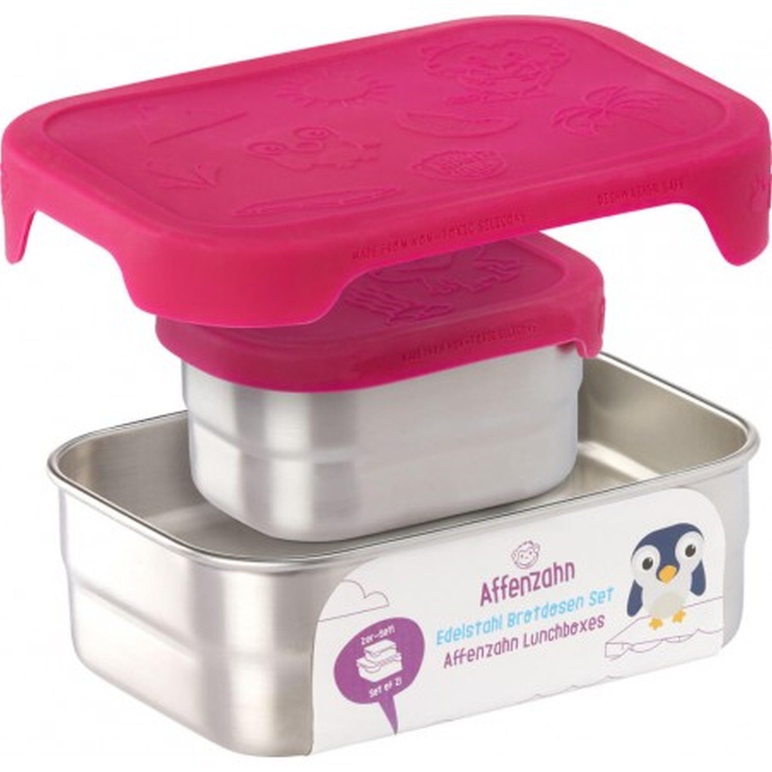 Affenzahn Lunchbox Affenzahn Edelstahl Brotdosen-Set pink Eule