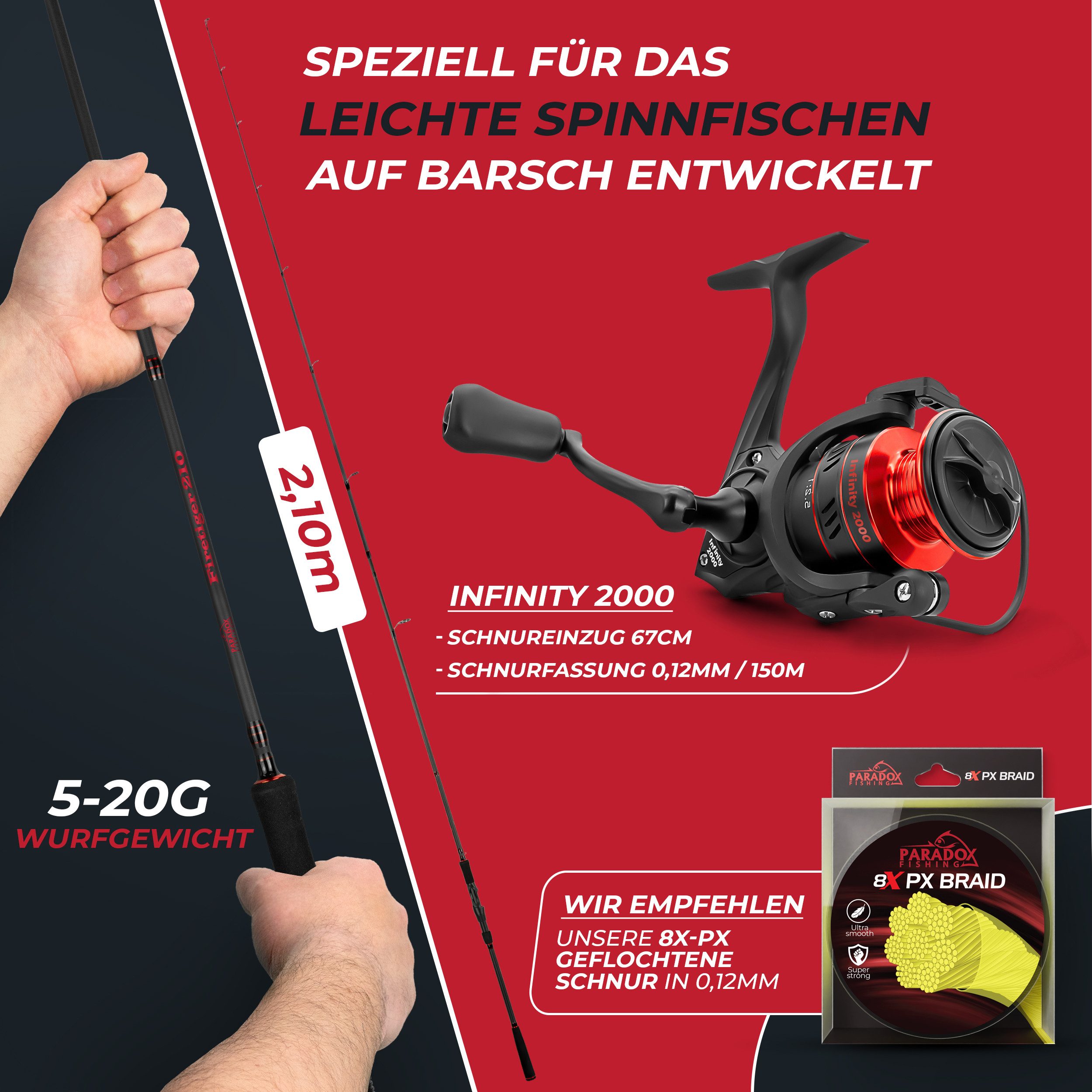 Paradox Fishing Spinnrute Firetiger, (Firetiger Spinnrute + Infinity Rolle), 2,1m/2,4m/2,7m, 5-20g/15-35g/20-60g – Bild 3 von 5