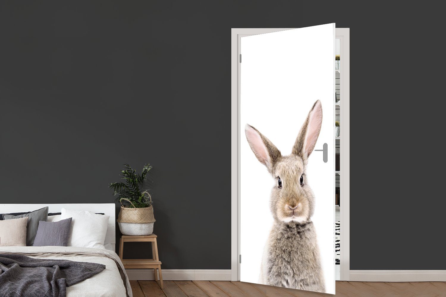 Tiere Tür, Kaninchen Matt, cm Natur - bedruckt, 75x205 MuchoWow St), (1 - Türaufkleber, Braun, für Fototapete Türtapete -