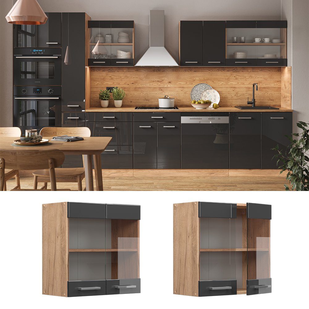 Vicco Glashängeschrank R-Line, Anthrazit Hochglanz/Goldkraft Eiche, günstig online kaufen