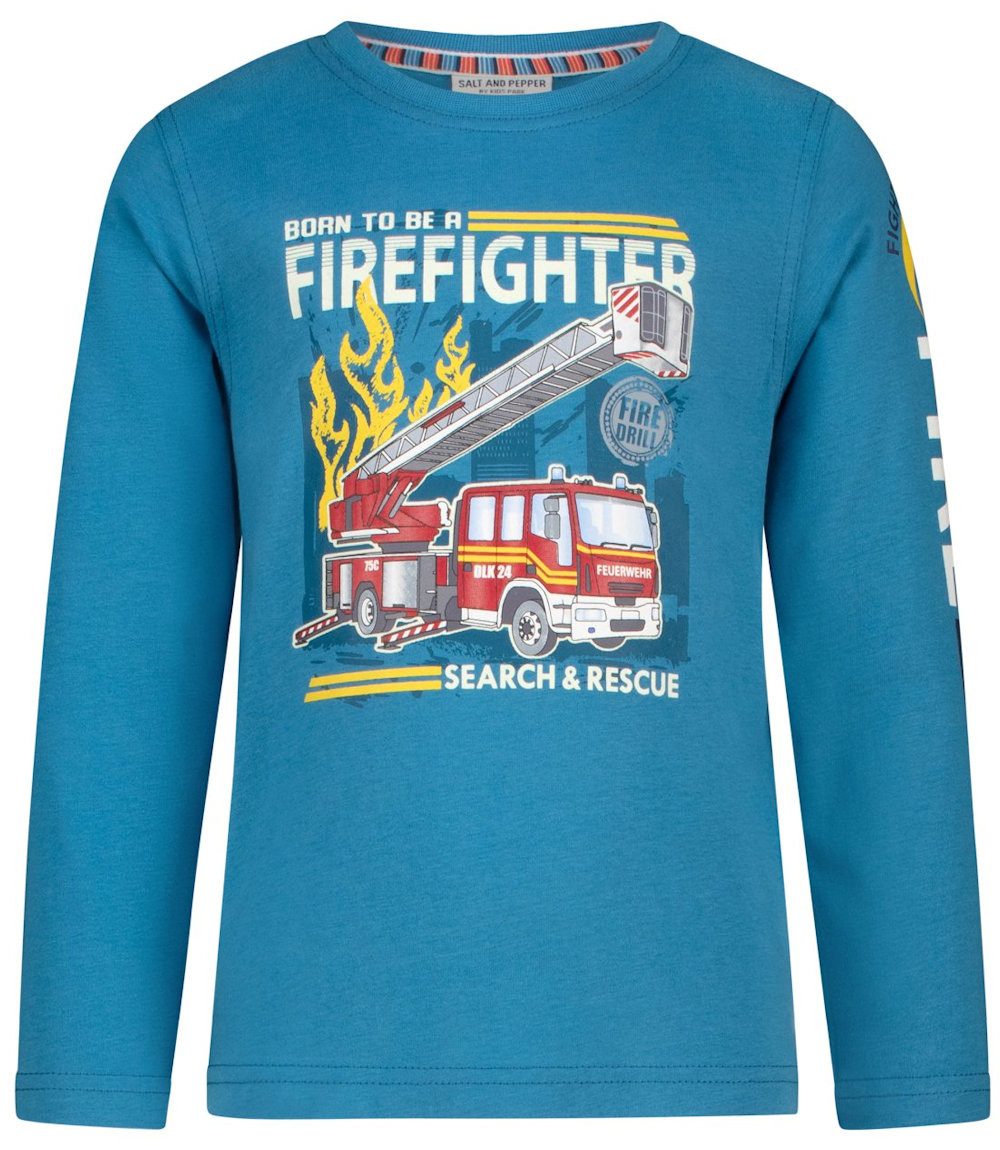 SALT AND PEPPER Langarmshirt Salt & Pepper Jungen Feuerwehr Langarmshirt glow lagoon blue (1-tlg)
