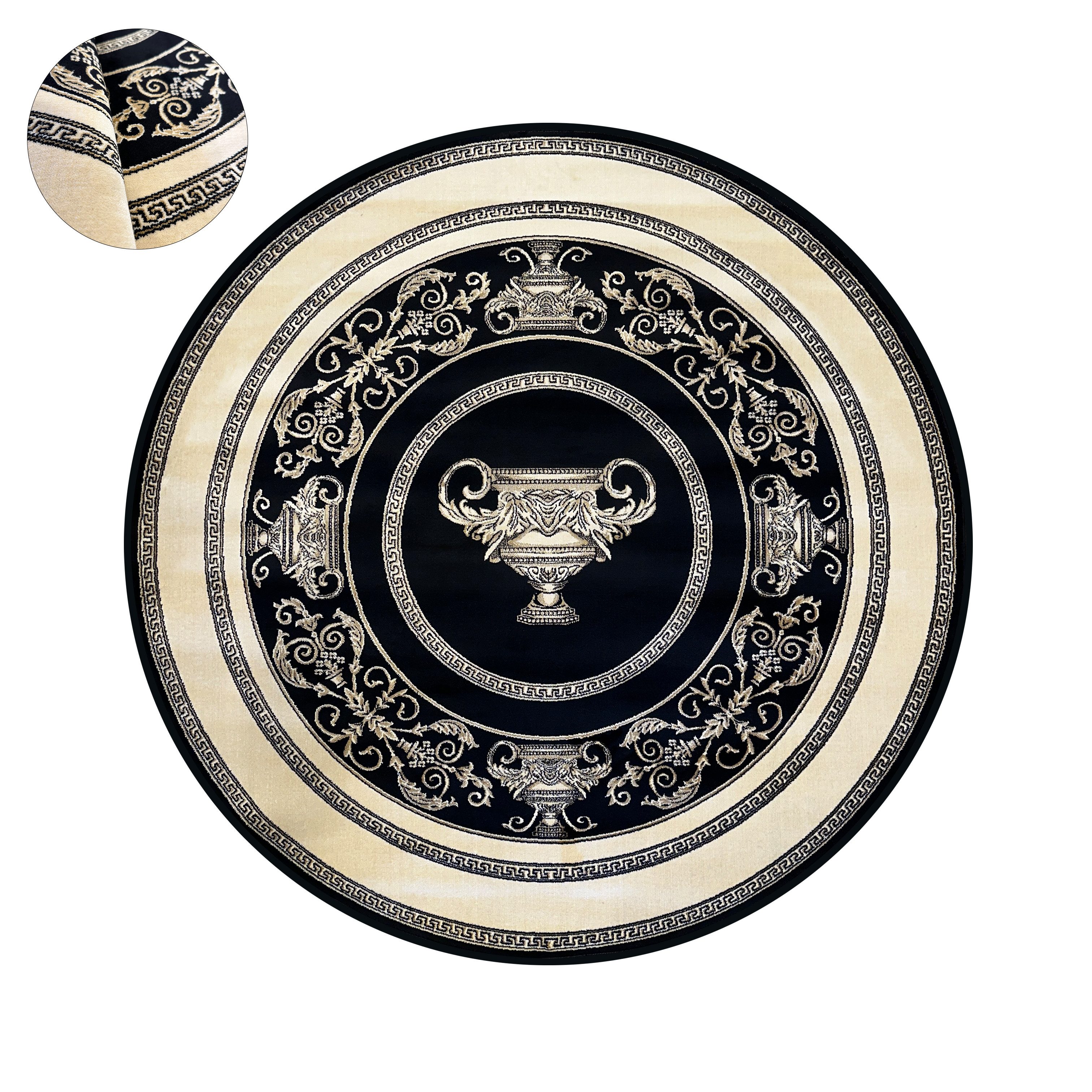 Belle Arti Teppich Teppich Wohnzimmer Milano Schwarz Gold Kurzflor Antirutsch, Rund