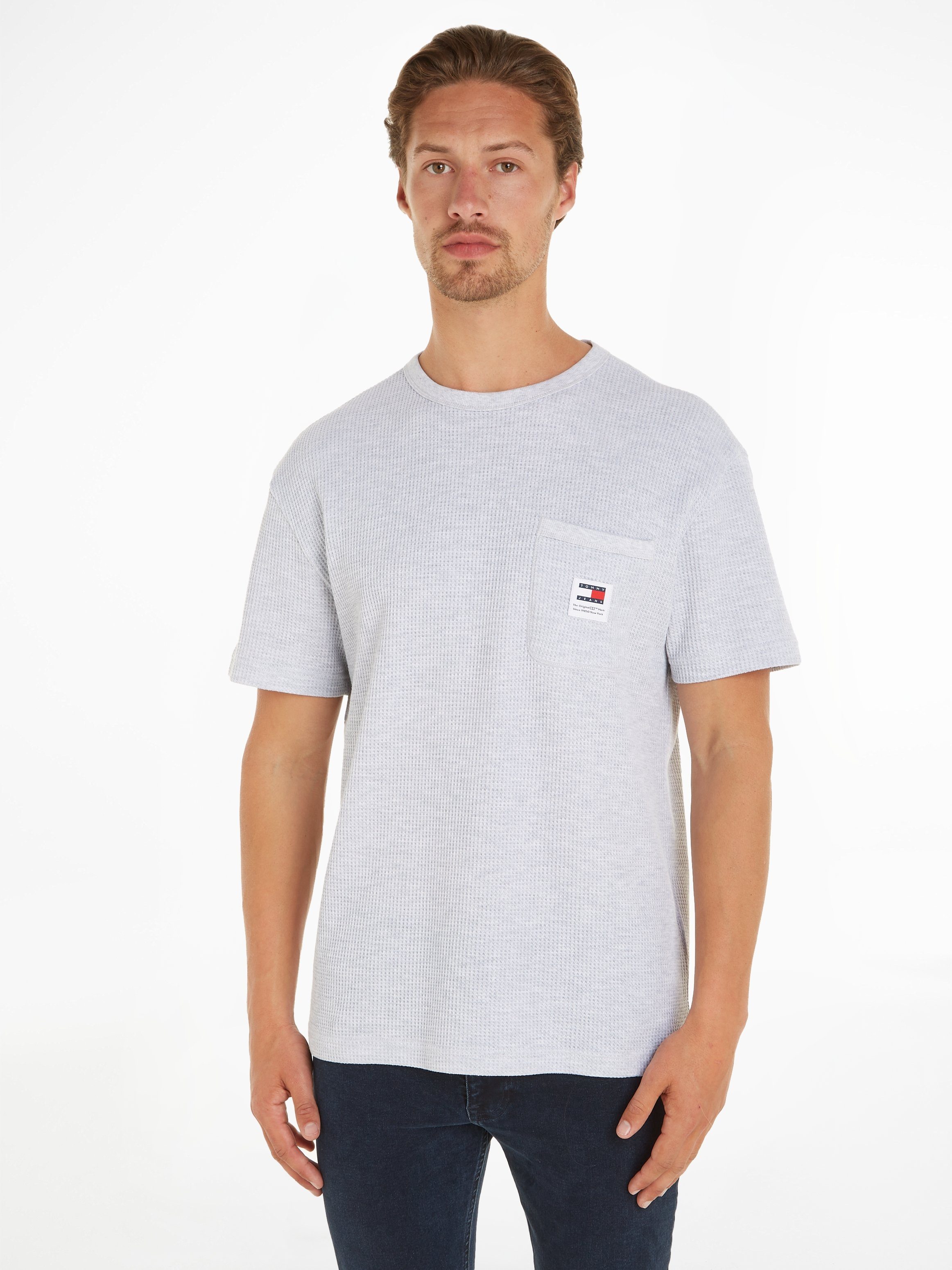 Tommy Jeans T-Shirt Silver TJM TEE POCKET REG WAFFLE Brusttasche mit Grey