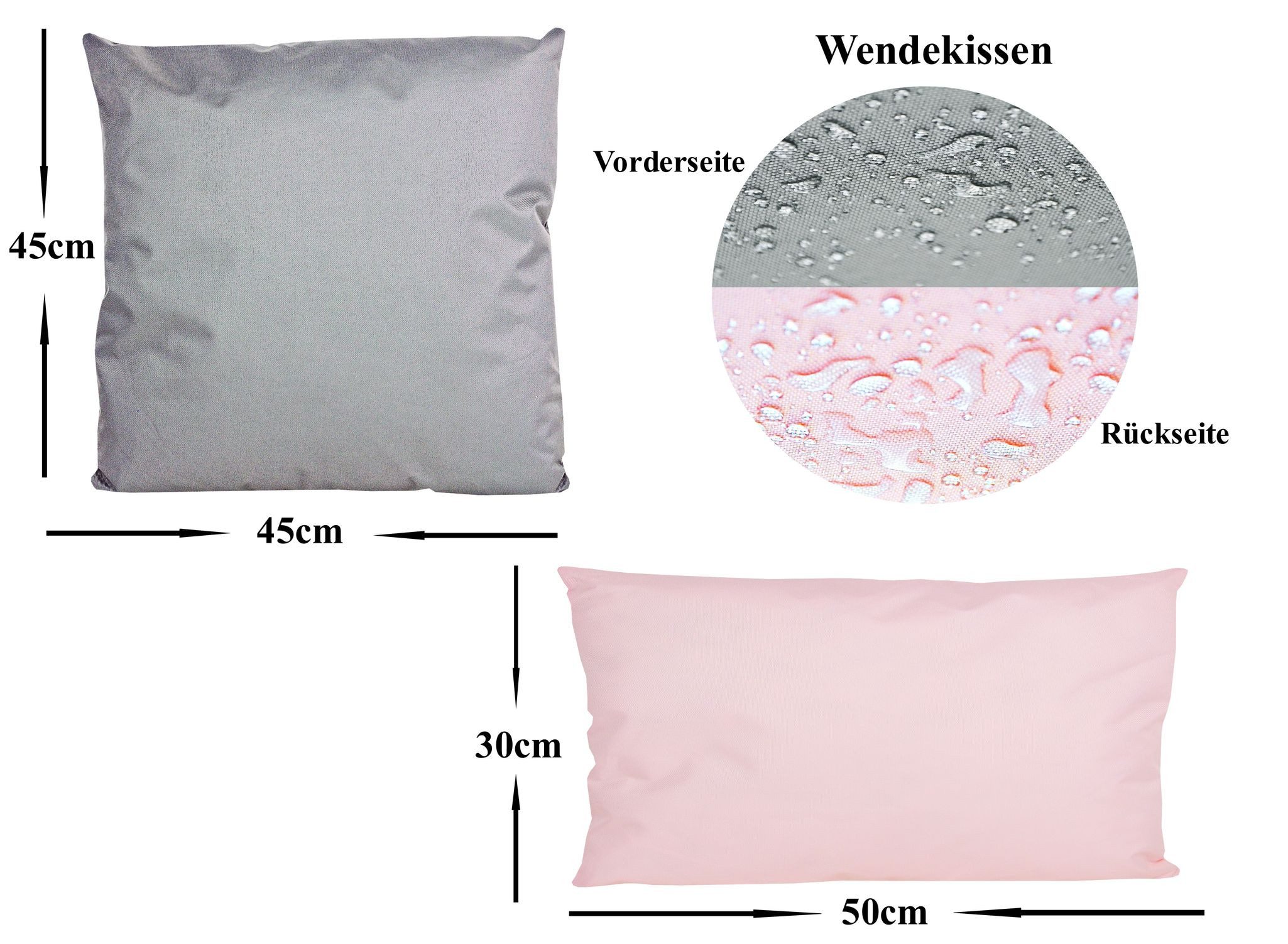 JACK Sitzkissen JACK 2er Set 2-farbiges Wende Outdoor Lounge Kissen 45x45cm + 30x50cm, inkl. Füllung, Robust, Strapazierfähig, Wasserfest, Innen & Außen