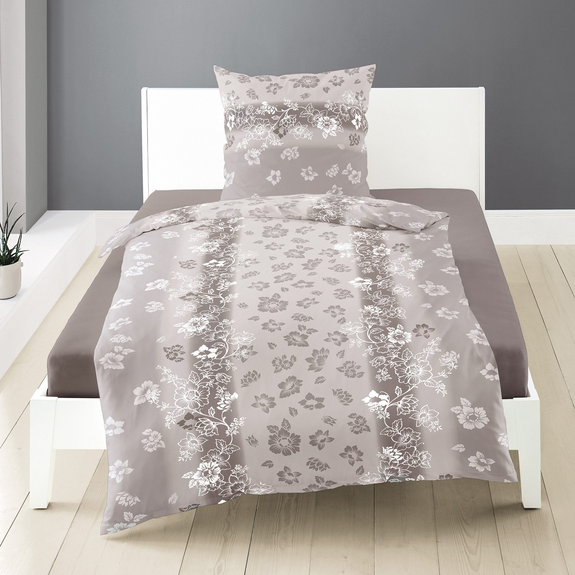 BIERBAUM Bettwäsche Bierbaum Fein Biber Bettwäsche 135x200 + 80x80 cm Grau Taupe, Fein Biber, Biber, Bettwäsche für die kühle Jahreszeit, atmungsktiv, wärmend