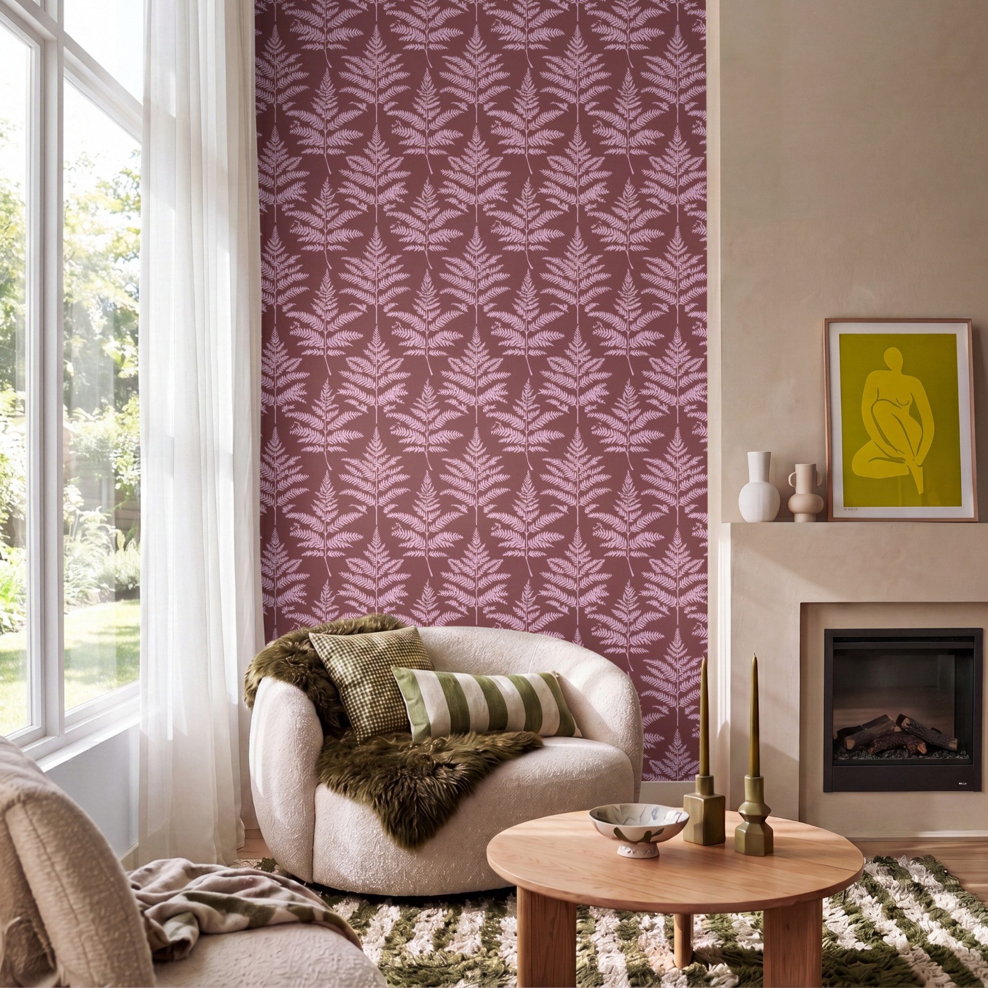 OnlyWow Fototapete Blatt - Muster - Lila, Matt, bedruckt, Wandtapete, bedruckt, Schlafzimmer 120x200cm