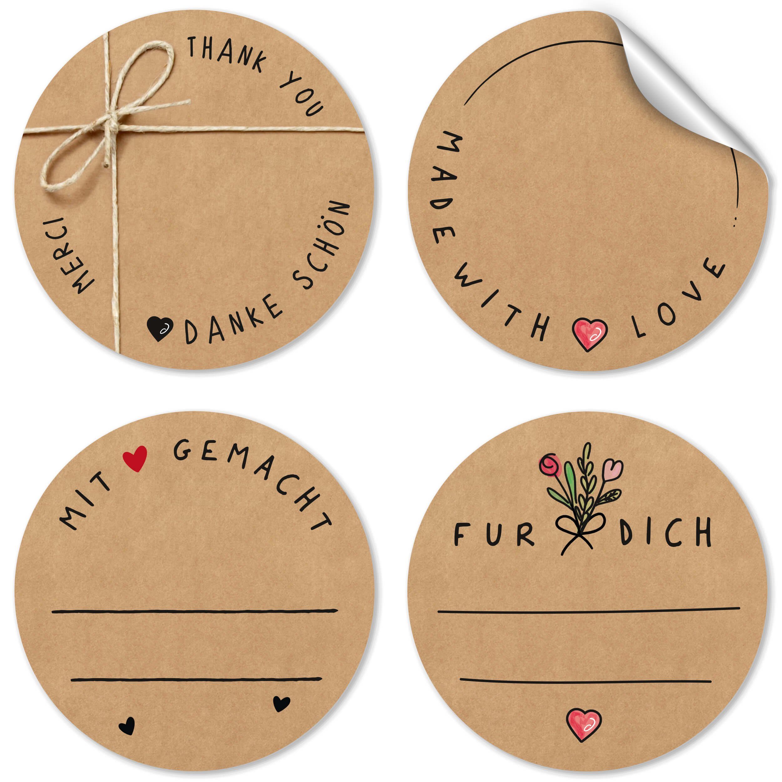 TOBJA Aufkleber Sticker Rund "Kraftpapier" 4 Bögen Geschenk Marmelade, 96 Klebeetiketten Kraftpapier Sticker Aufkleber 4 cm Geschenksticker