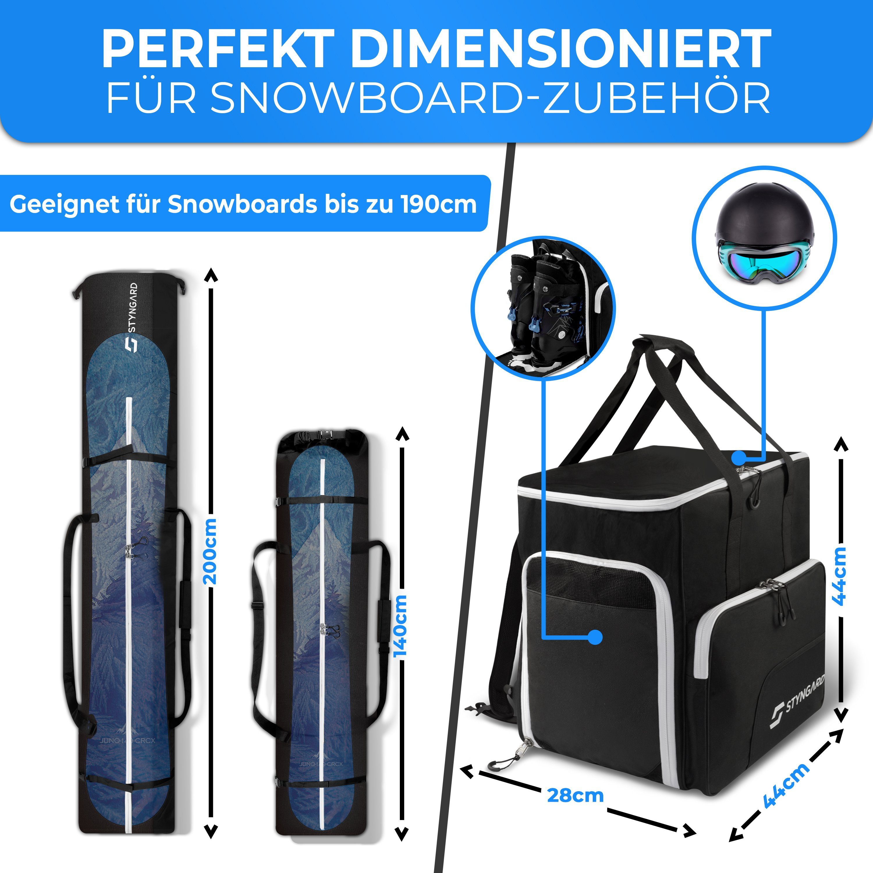 Styngard Skitasche CALGARY (Boardbag Snowboard), Snowboardtasche Set mit Stiefeltasche
