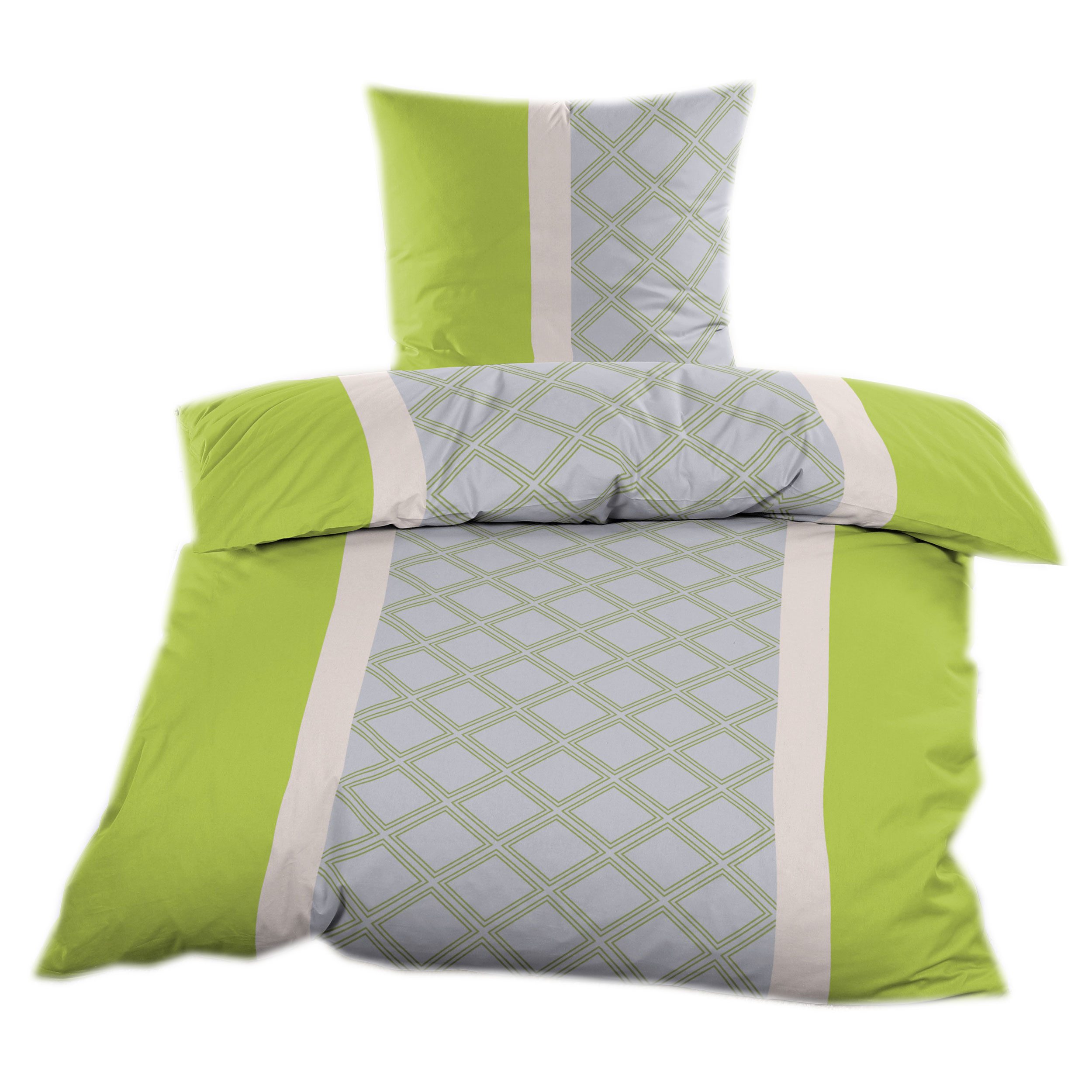 Casa Colori Bettwäsche Renforce Ganzjahres Bettgarnitur 135x200 cm, Renforce, 2 teilig, Grün Blau mit Rautenmuster