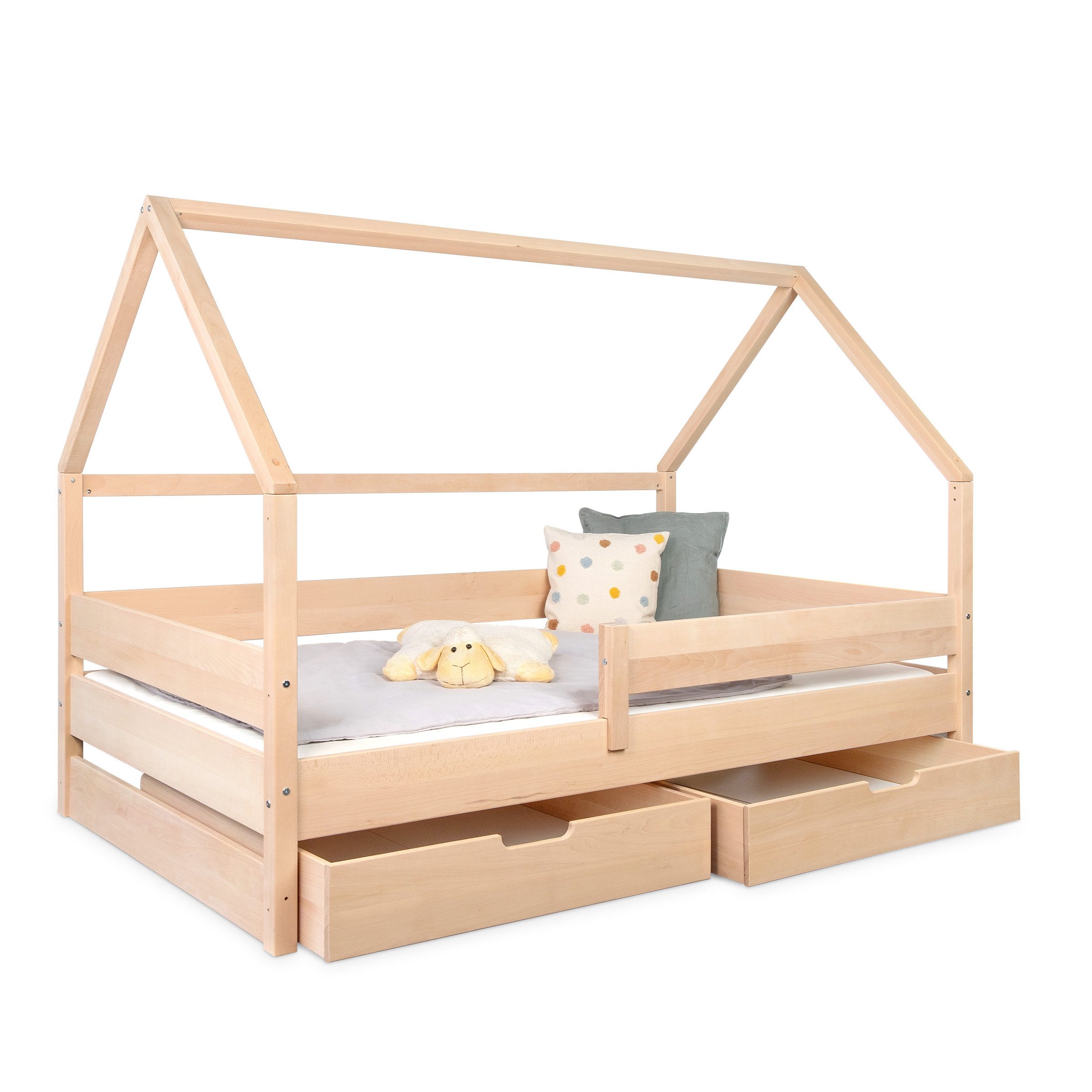 Ehrenkind Bett Hausbett Nova aus massivem Buchenholz mit Rausfallschutz, Massives Buchenholz