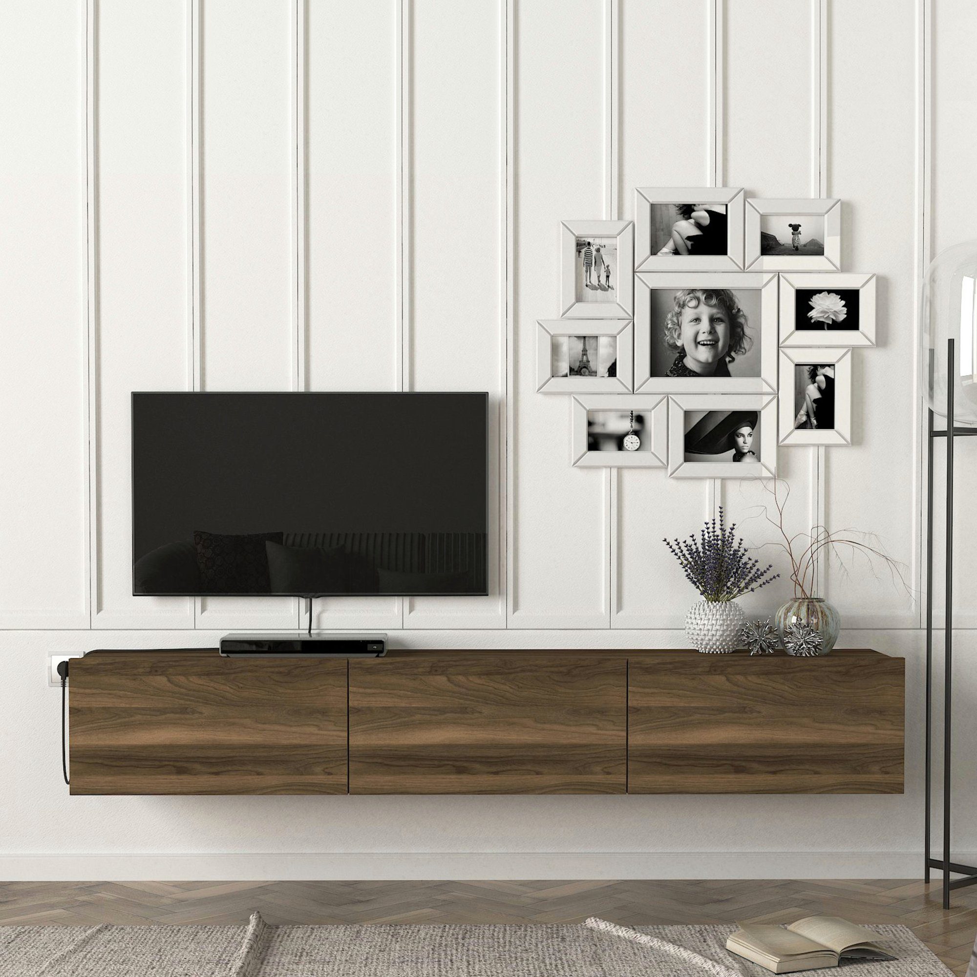 en.casa TV-Schrank »Vihti« Fernsehschrank 180x31x29,5cm Walnuss-Optik günstig online kaufen
