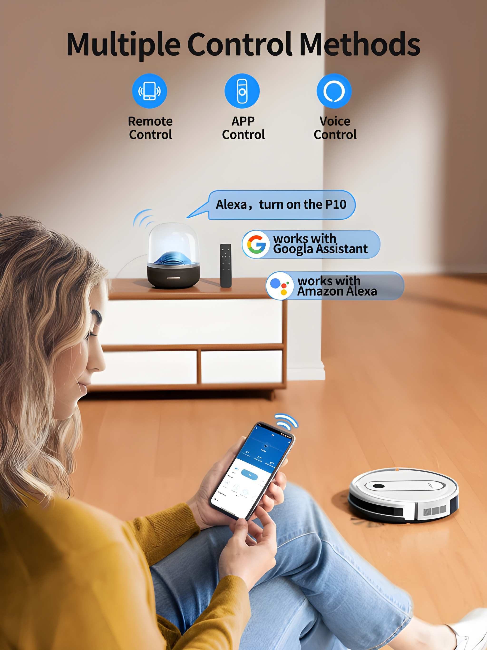 Laresar Nass-Trocken-Saugroboter P10 Roboter-Staubsauger Nass- & Trockensauger kabellos mit APP, 500 W, 4500 Pa, 2 Std. Laufzeit, wäscht & saugt