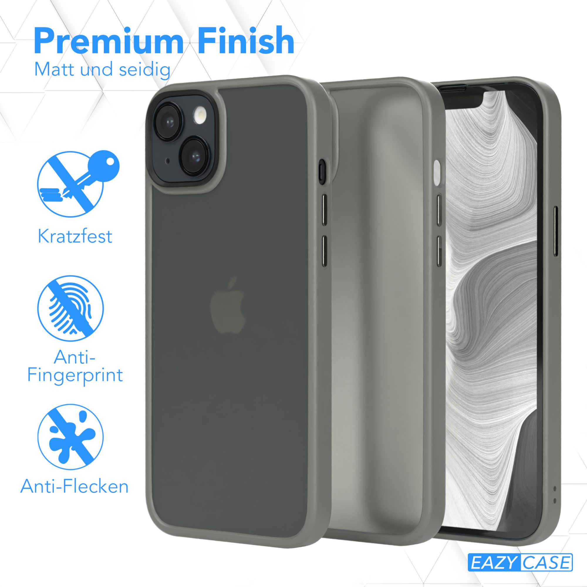 EAZY CASE Handyhülle Outdoor Case für Apple iPhone 14 Plus 6,7 Zoll, Hybrid Case mit Aufprallschutz Transparent kratzfest Back Cover Grau