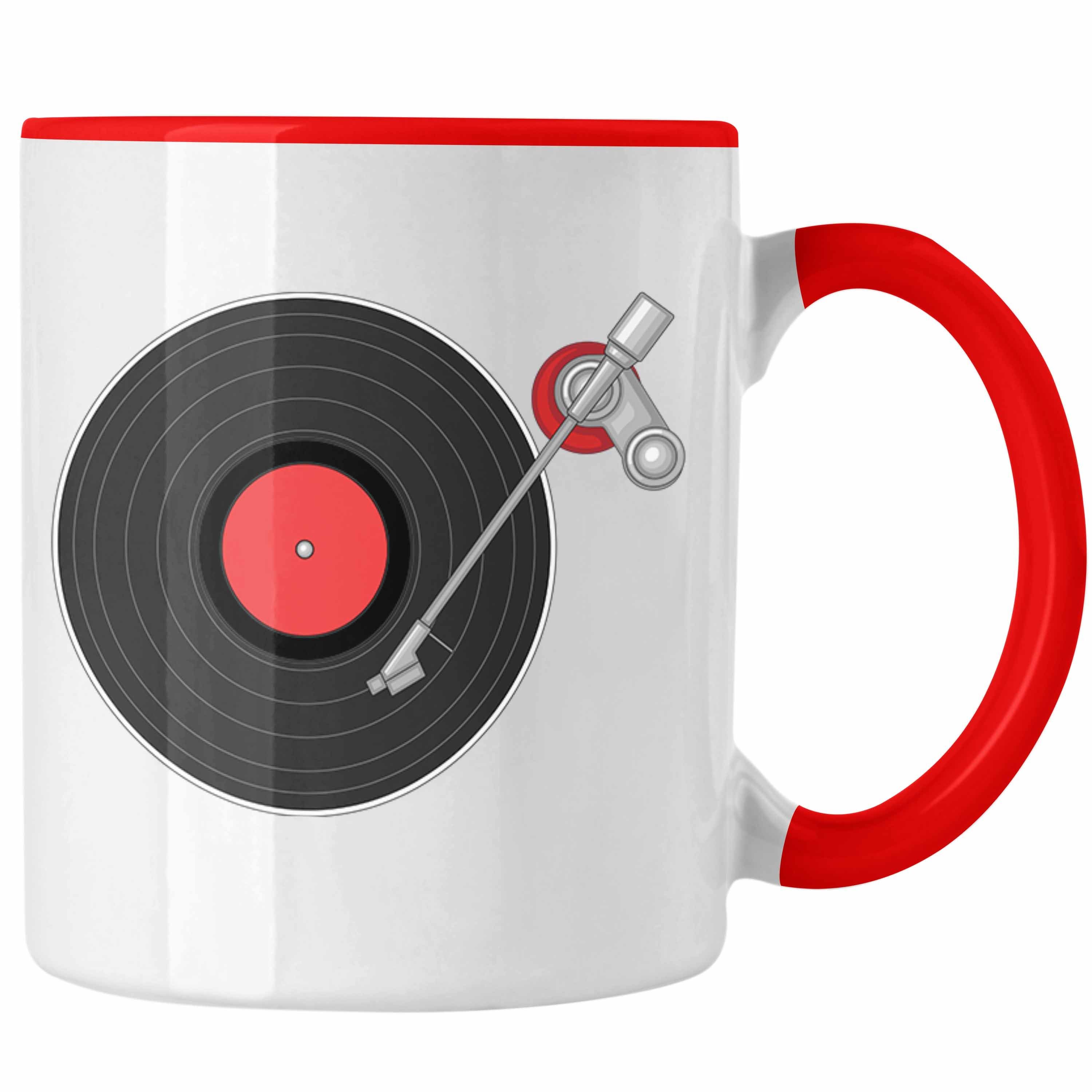 Trendation Tasse Vinyl-Schallplatten Tasse Schallplatte Kaffee- Rot Geschenk Plattenspieler