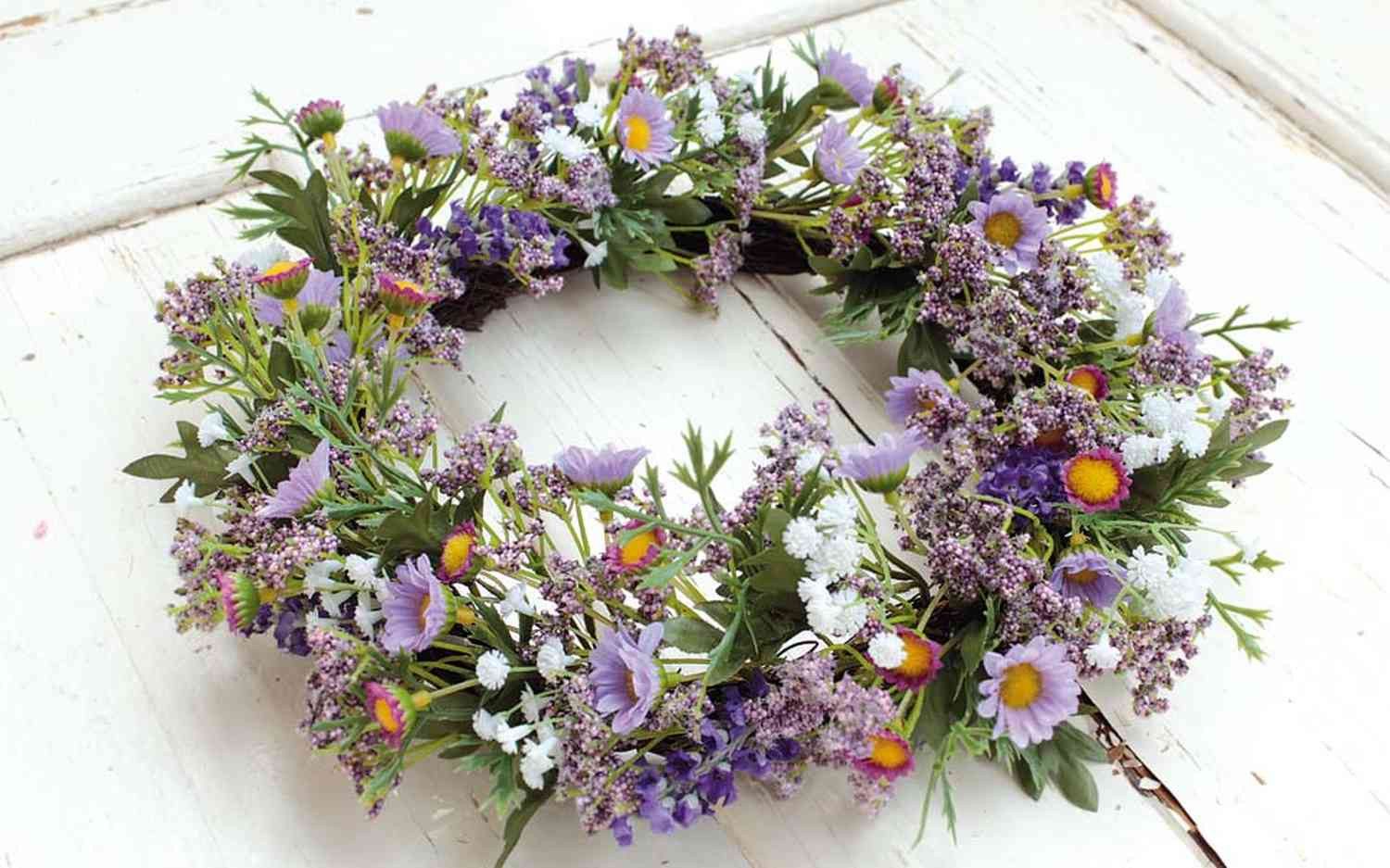 Kunstkranz Lavendelkranz künstlich AJILA, Gypsophila, Gänseblümchen, lila, Ø30cm, artplants
