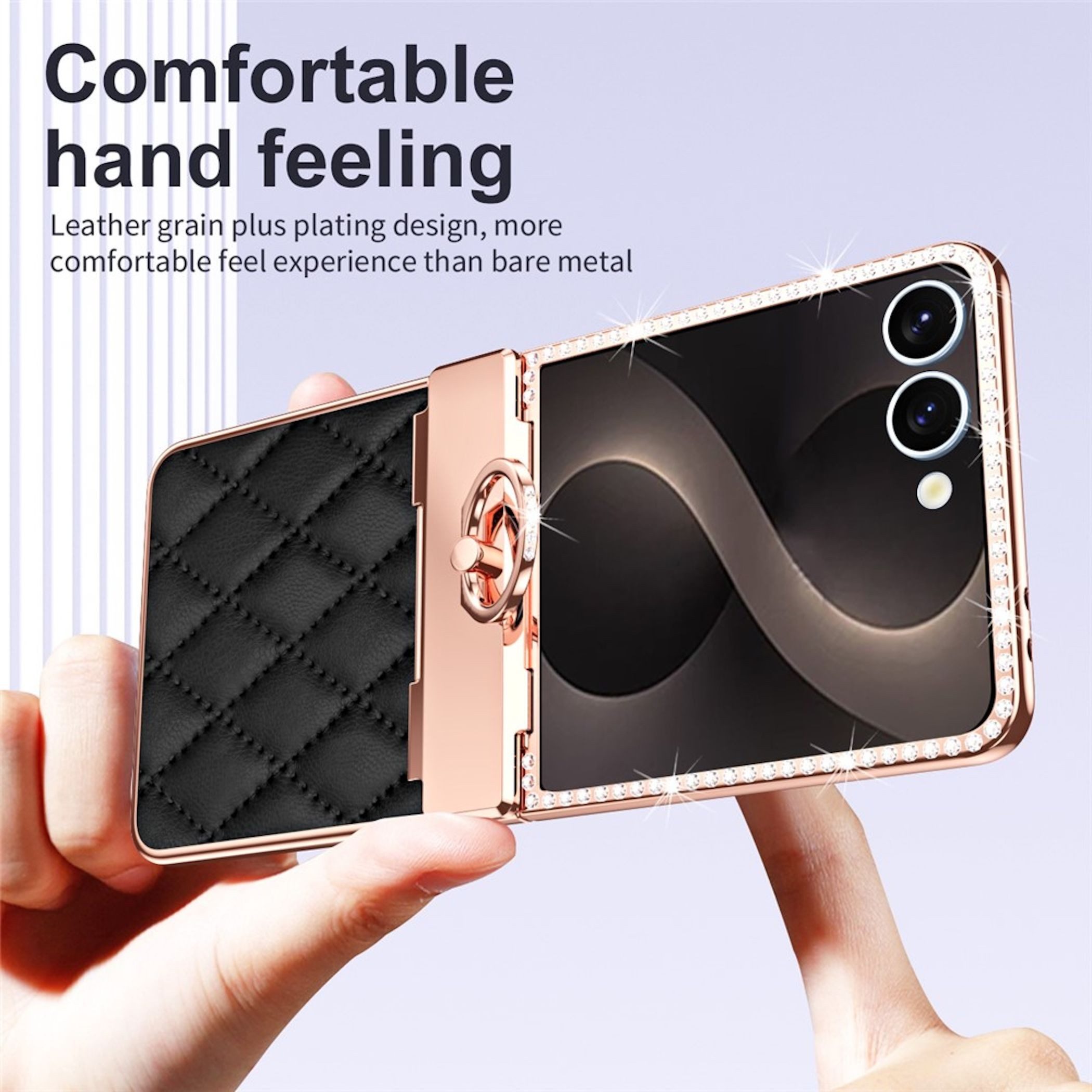 Wigento Handyhülle + Schutzglas für Samsung Galaxy Z Flip8 Ringhalter Strassverzierung 6,90 Zoll, Ringhalter, Schutzglas, Strassverzierung