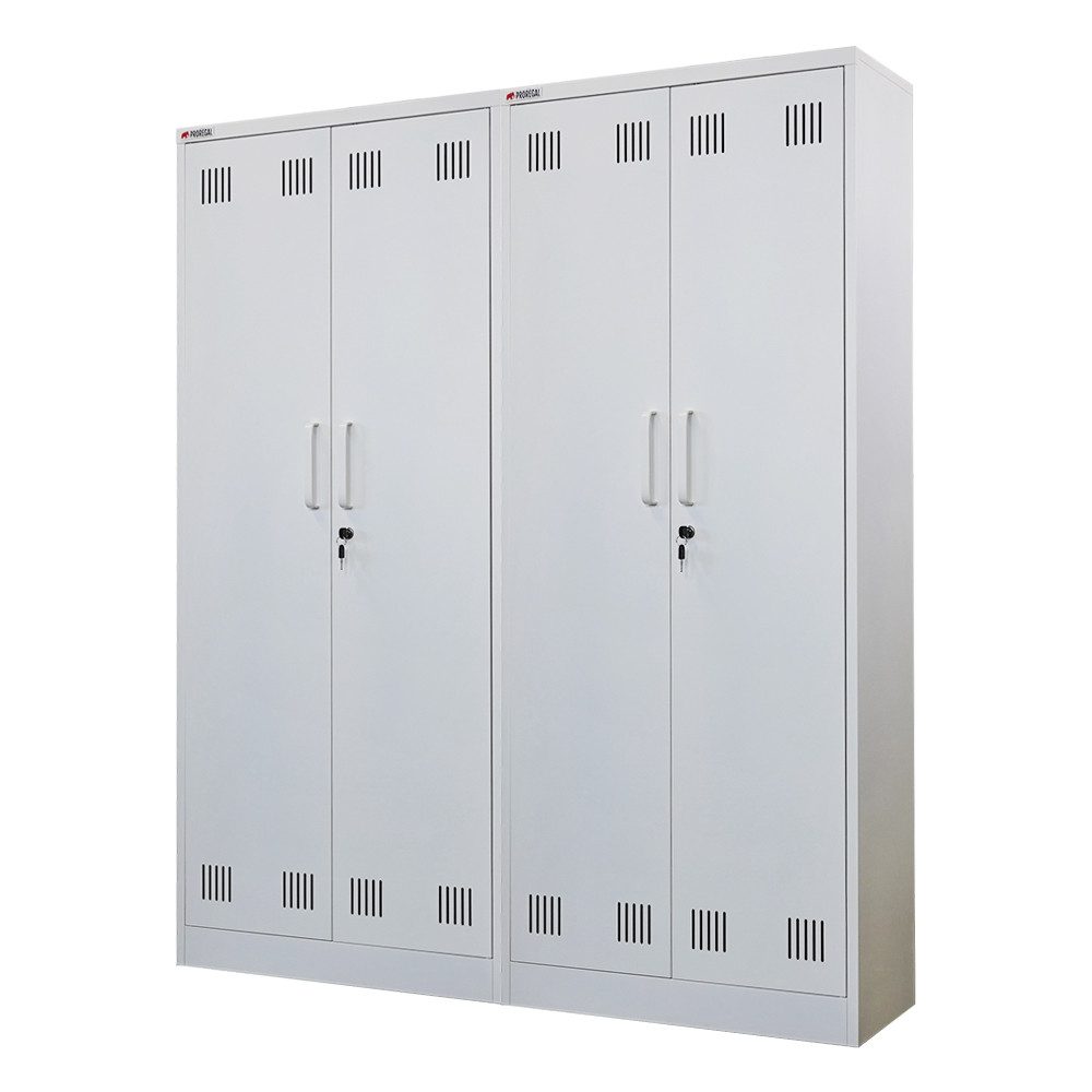 PROREGAL® Mehrzweckschrank MegaDeal Abschließbarer Flügeltürenschrank Stahlschrank RHINO (2-St) Putzmittel- & Besenschrank Haushaltsschrank 5 Fächer & Kleiderstange