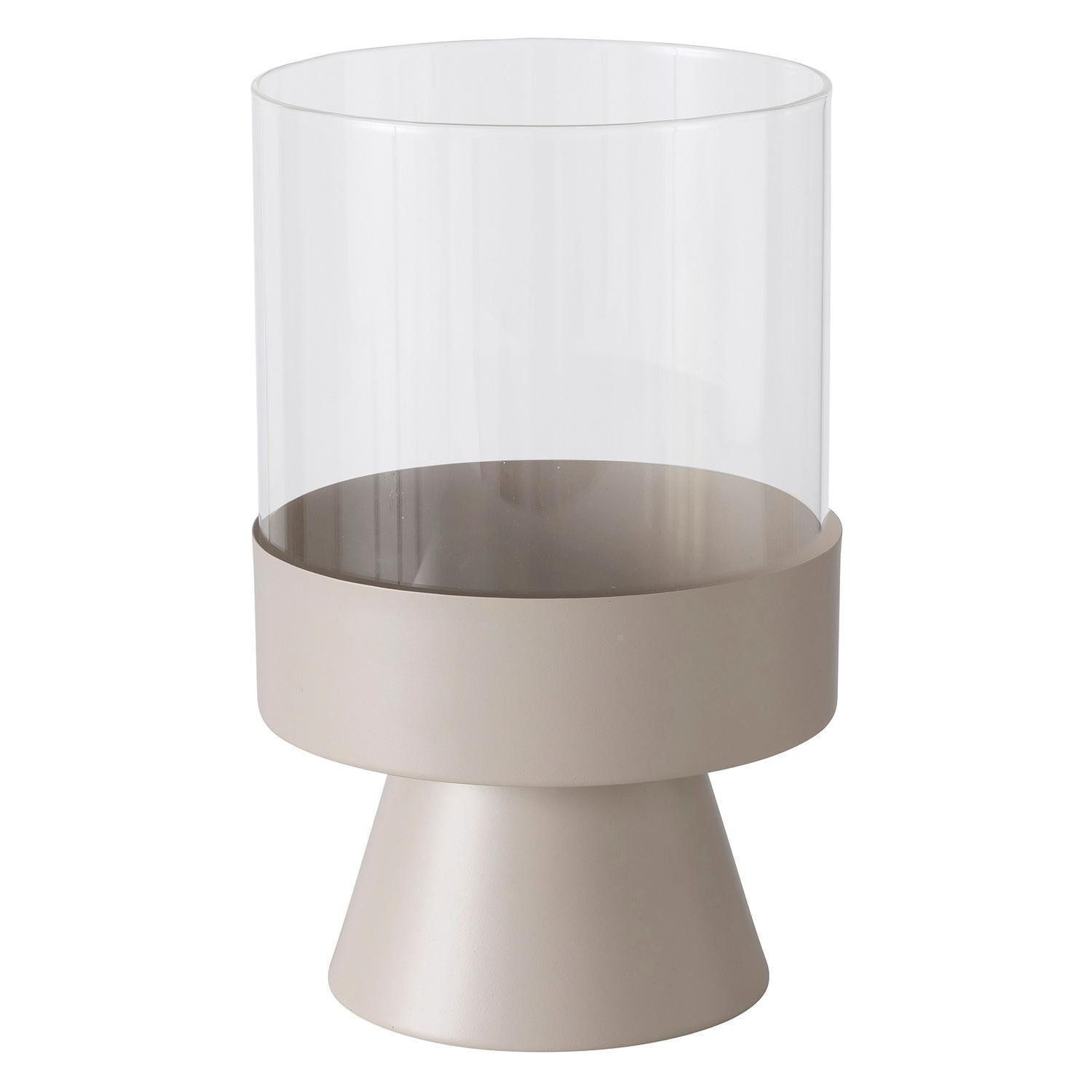 Windlicht PALLAS, Beige, Ø 19 cm, H 29 cm, mit Metallfuß