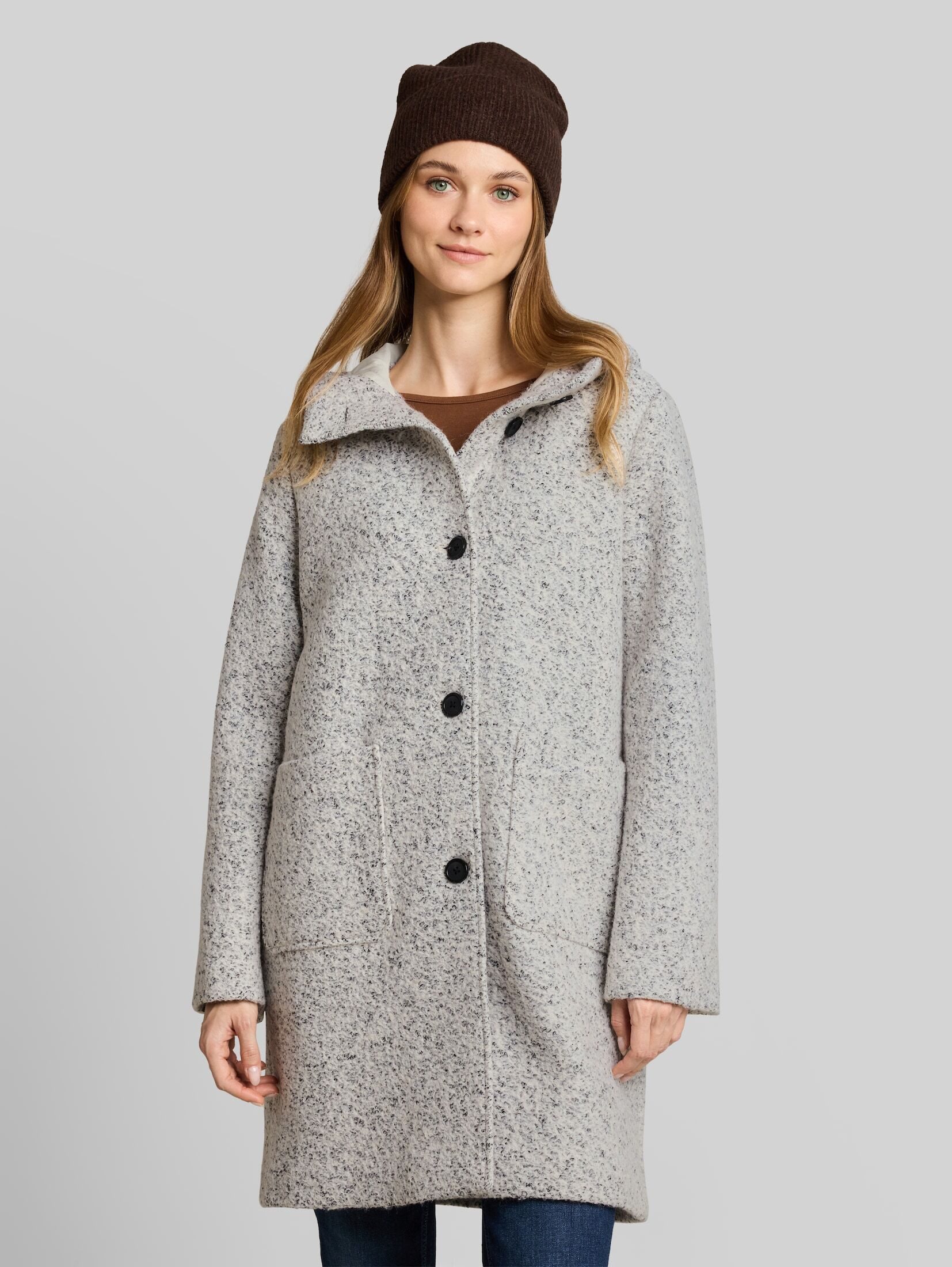 TOM TAILOR Denim Kurzmantel Jacken Bouclé Wollmantel mit Kapuze