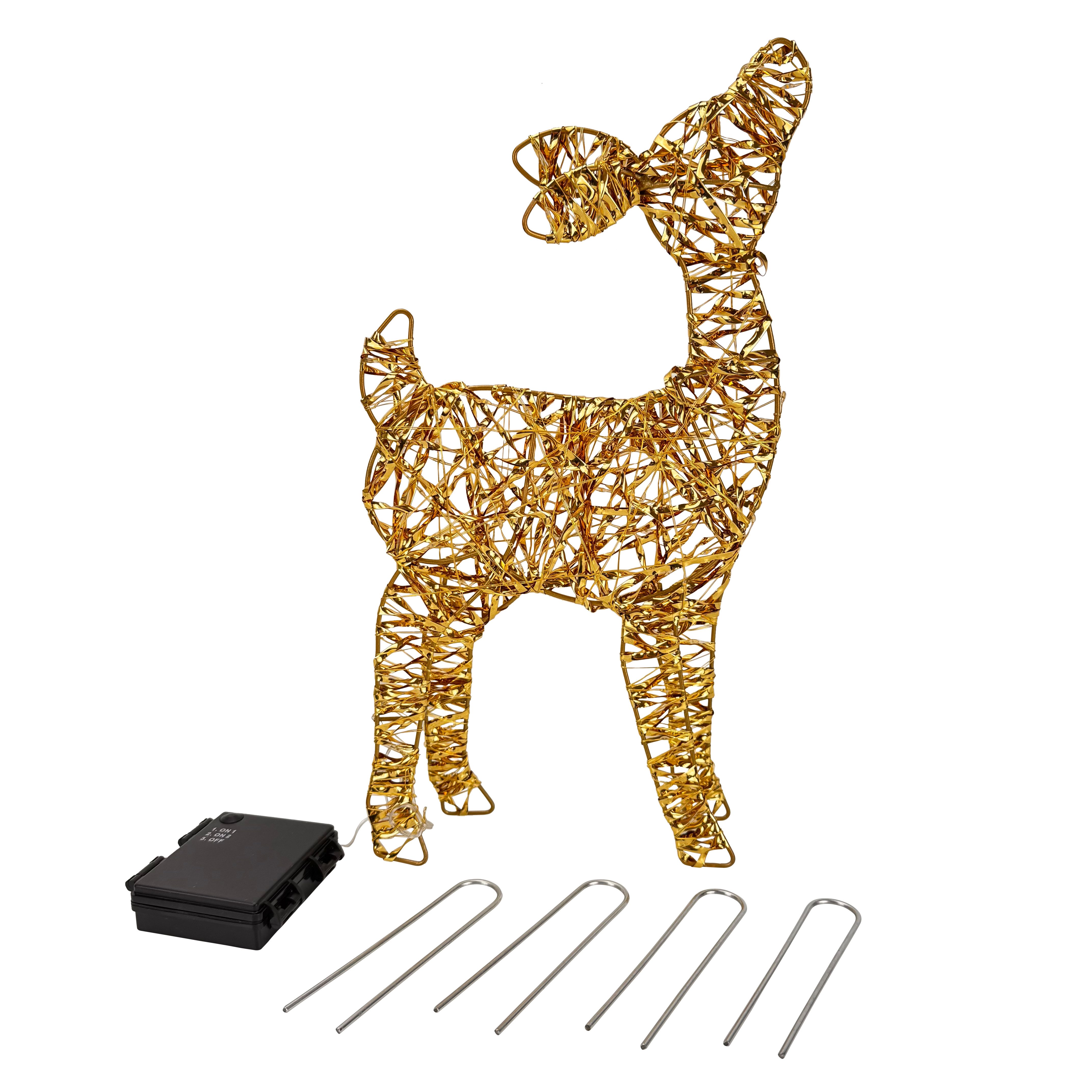 Online-Fuchs LED-Dekofigur Rehkitz mit LED-Lichterkette beleuchtet - Outdoor Weihnachtsdeko (warmweiße Beleuchtung, Dauerleuchten oder Funkeleffekt wählbar), inklusive 6-Stunden Timerfunktion