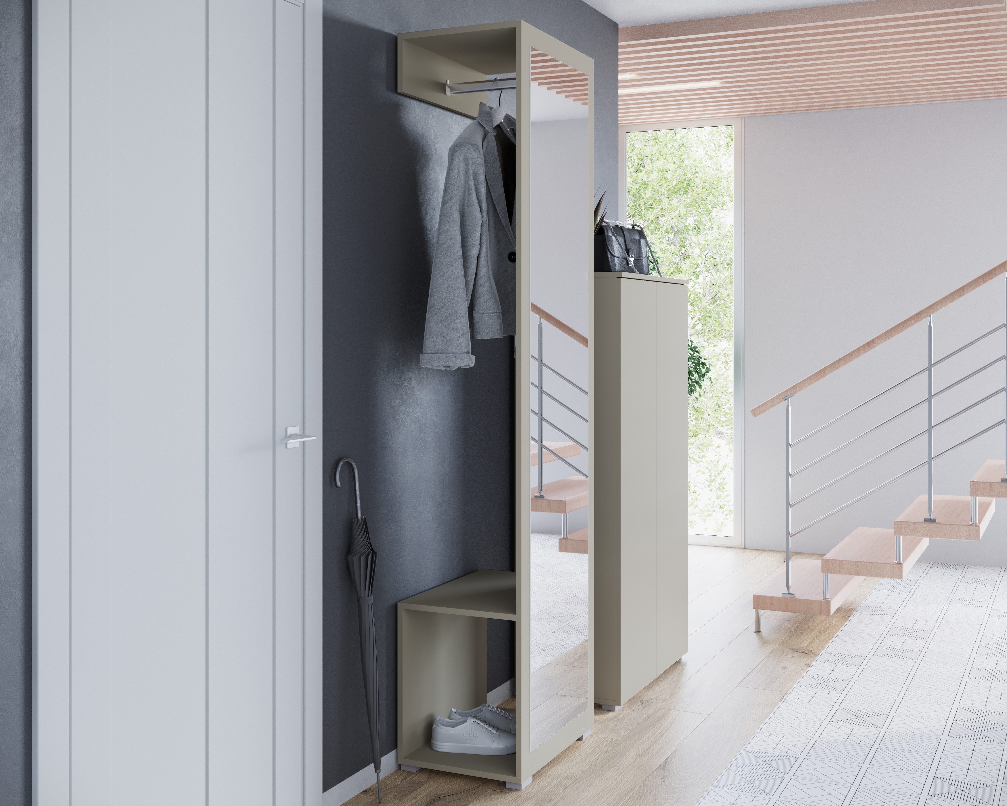 OTTO home Garderoben-Set PARIS/ TOKYO, (Komplett-Set, 2-St), Garderoben-Set Breite 130cm, moderne grifflose Flurmöbel Kleiderstange – Bild 5 von 5